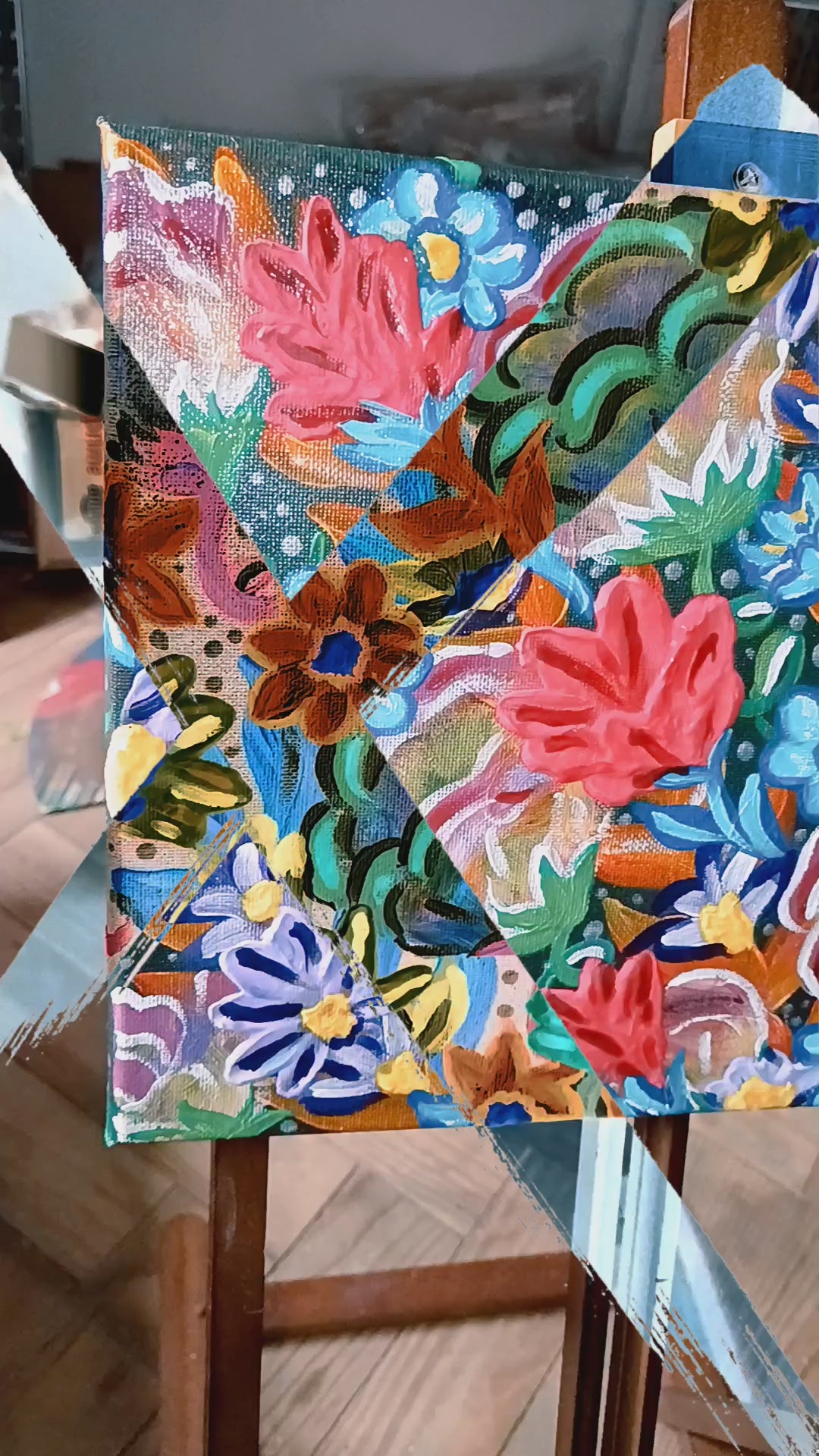 Tableau contemporain ethnique signé SM/ 2025 '' La vallée des fleurs''