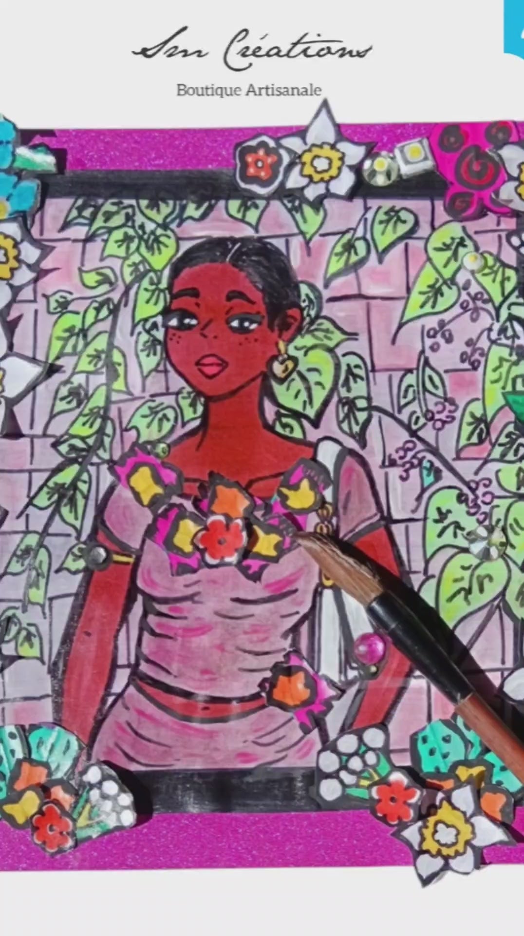 Illustration peinture type affichette artisanale 21 x 20 cm - 1 exemplaire unique et signé - "La belle inconnue" 2025