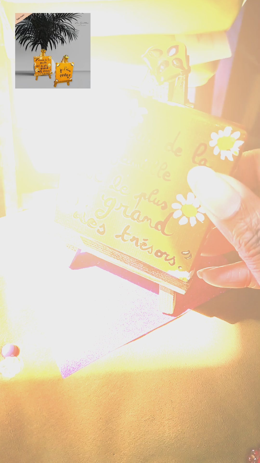 Mini toile caramel sur chevalet doré/ Artisanale signé- Idées cadeaux Spécial Doux Messages 2025