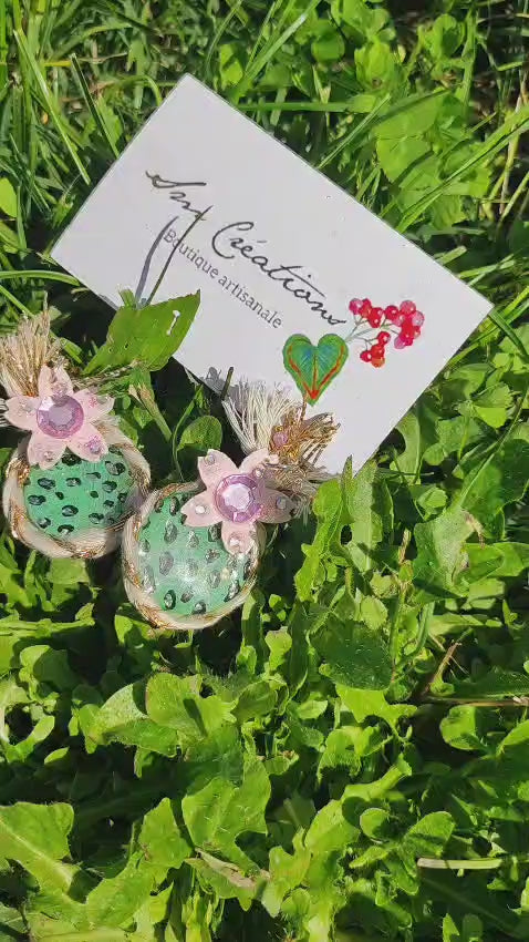 Boucle d'oreille artisanale Arte| ''Nanass Rose'' 95%Naturel