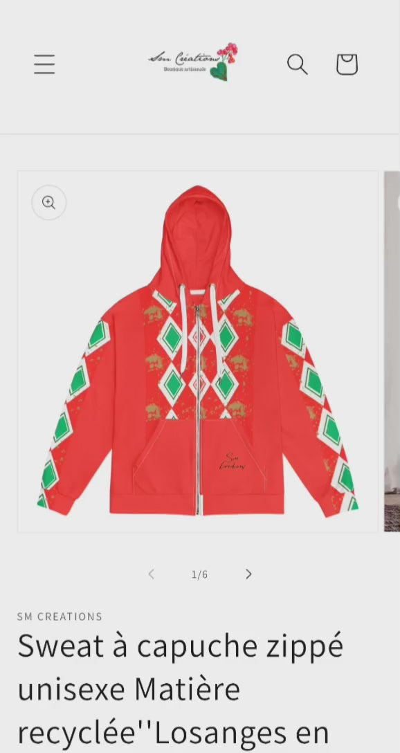 Sweat à capuche zippé unisexe Matière recyclée''Losanges en block'' Été 2025