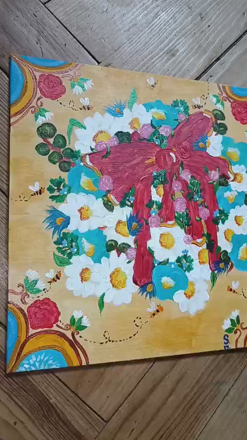 Carré Décoratif ''Toujours + de fleurs" 25*25cm/ Exemplaire unique signé 2025