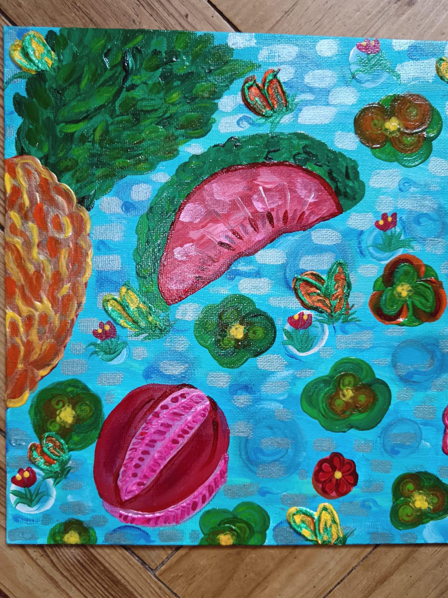 Tableau décoratif ''Une marre, Une piscine'' Exemplaire unique signé avec certificat d'authenticité/ Année 2025