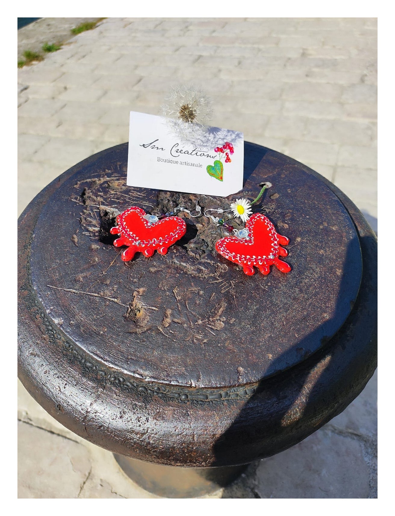 Boucle d'oreille artisanale Arte | '' Coeur Bouillon'' 95% Naturel