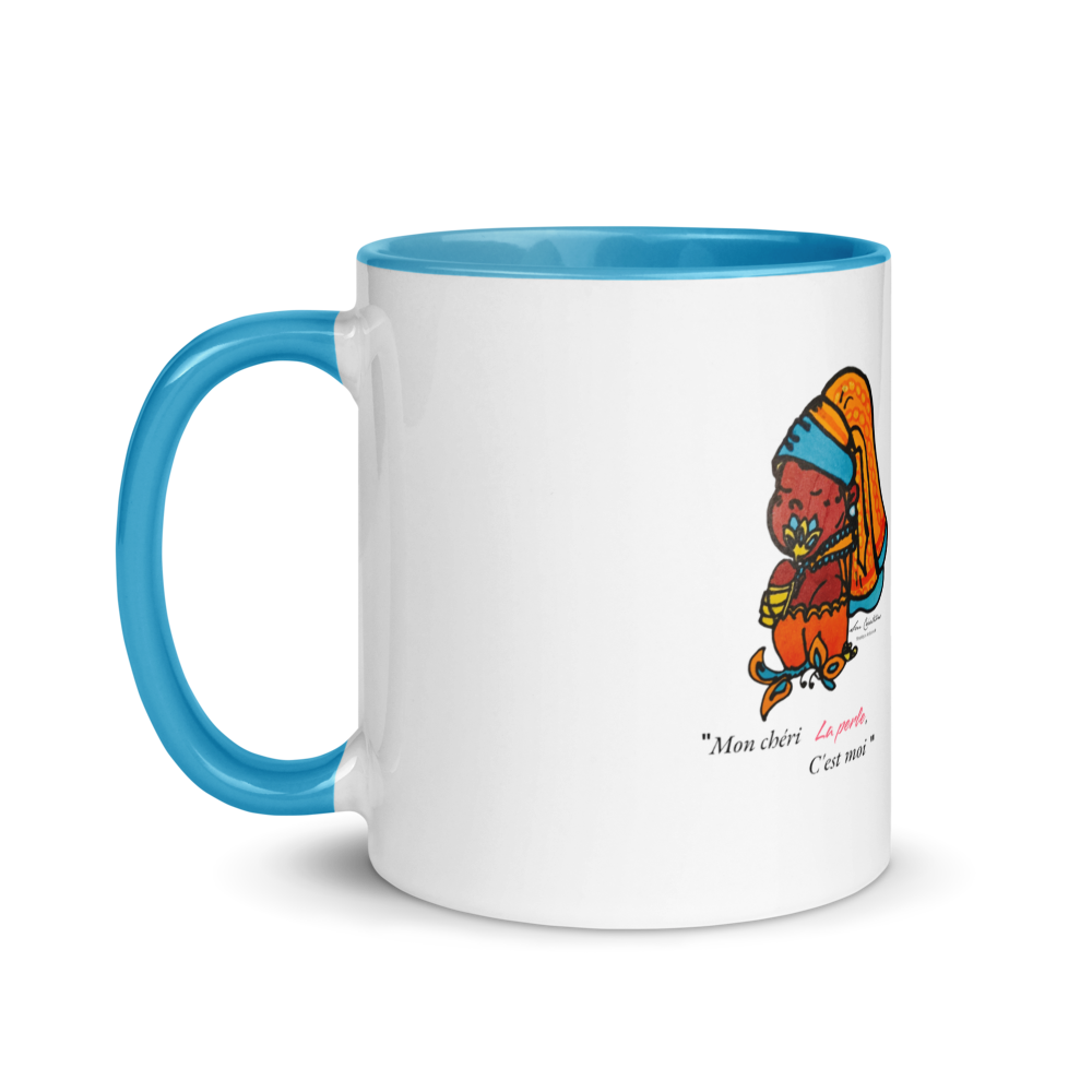 Mug Bi-Color Blanc - Bleu Cerulean "Petite Mama - La perle"/ Sm Créations - Edition limitée/ Design inédit