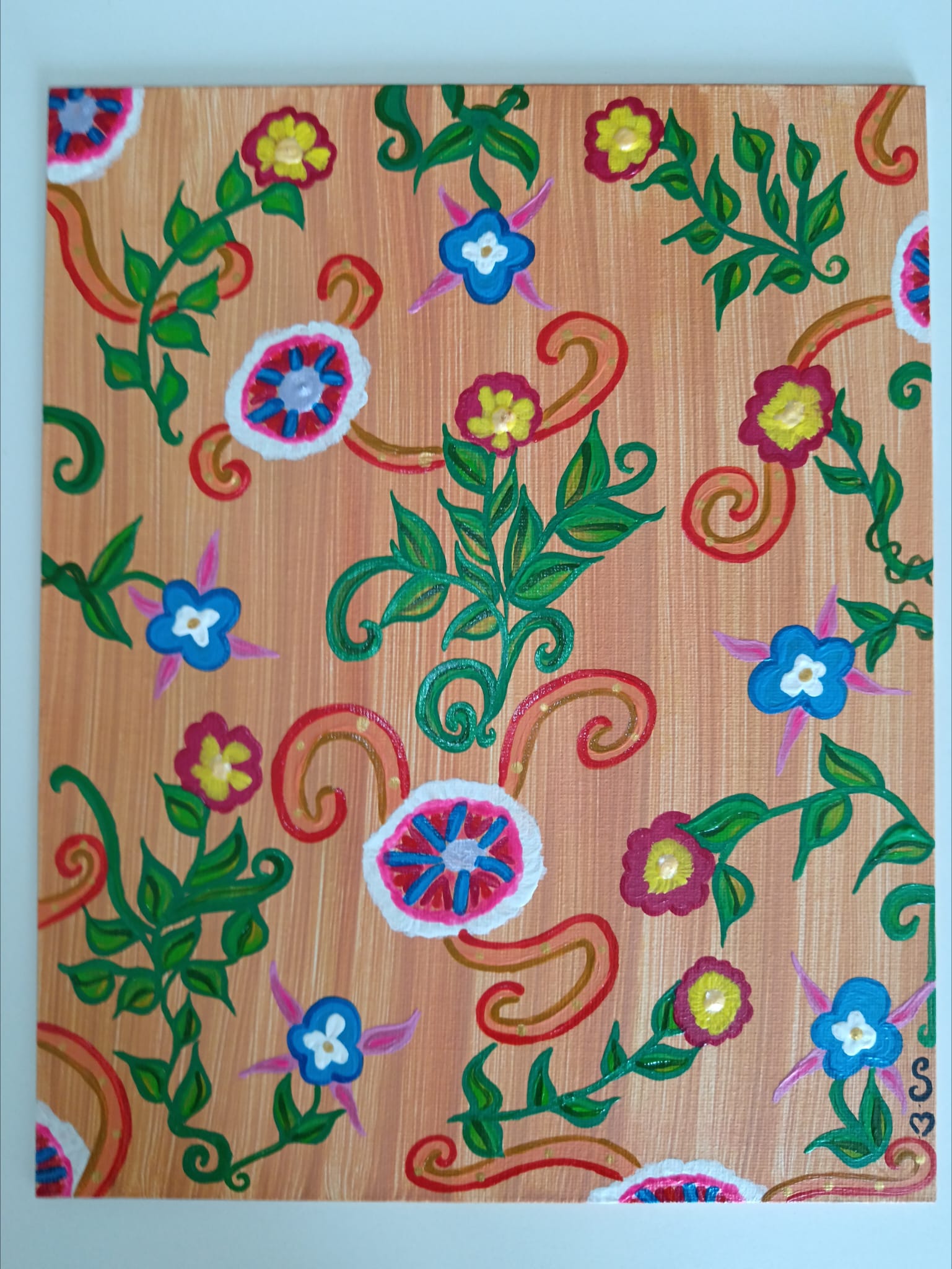 Tableau floral original - Acrylique/3D Paint sur toile - Fait main, signé - Exemplaire unique