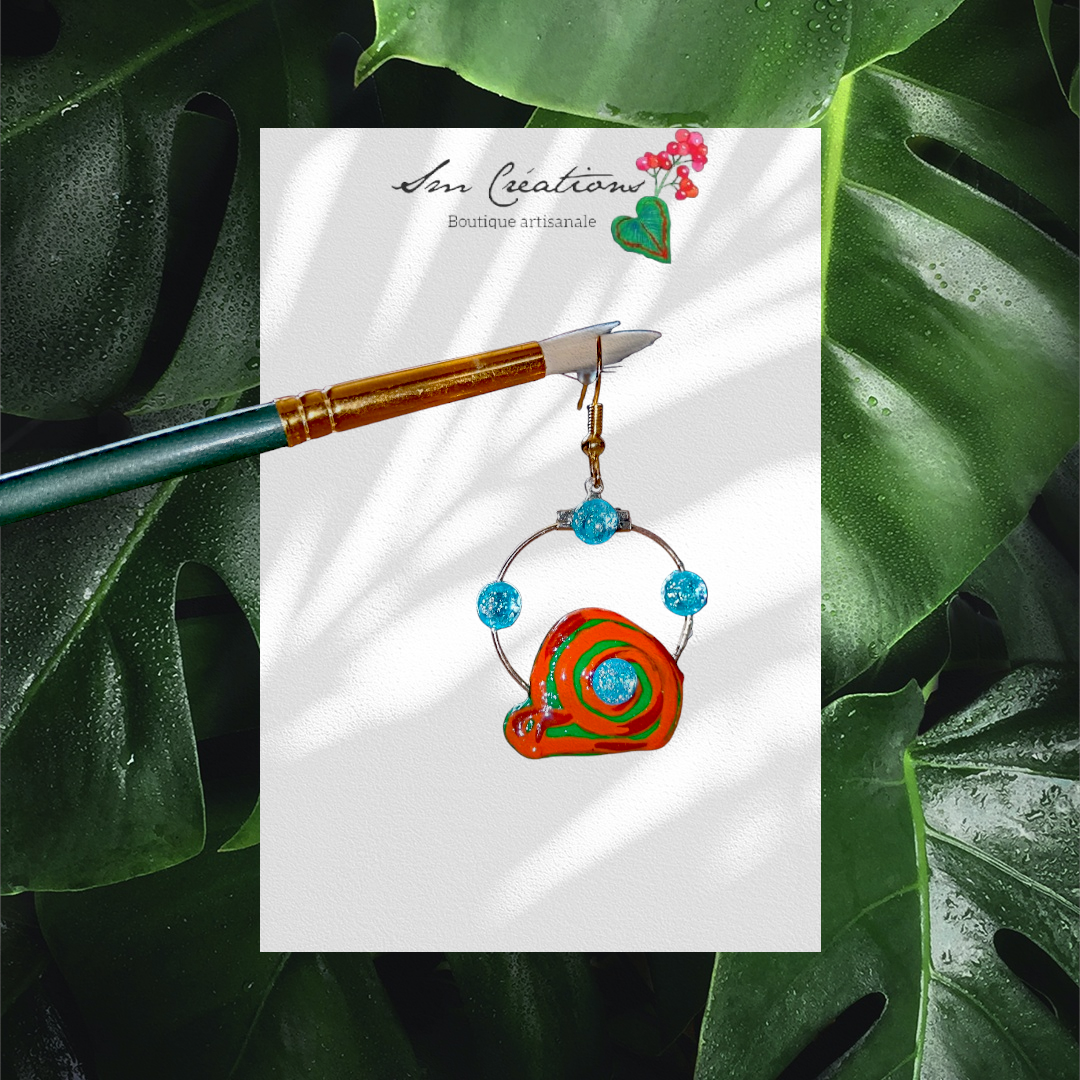 Boucle d'oreille en gomme d'arabique/ acrylic paint/ perles de rocaille ''Handmade with paint'' Capsule Splash - 2025