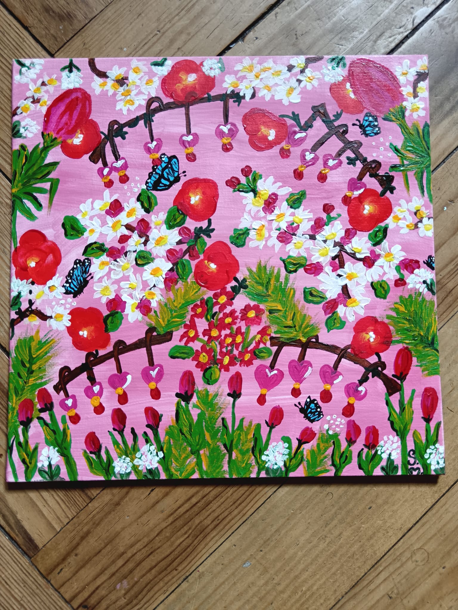 Carré Décoratif ''Toujours + de fleurs" 25*25cm/ Exemplaire unique signé 2025