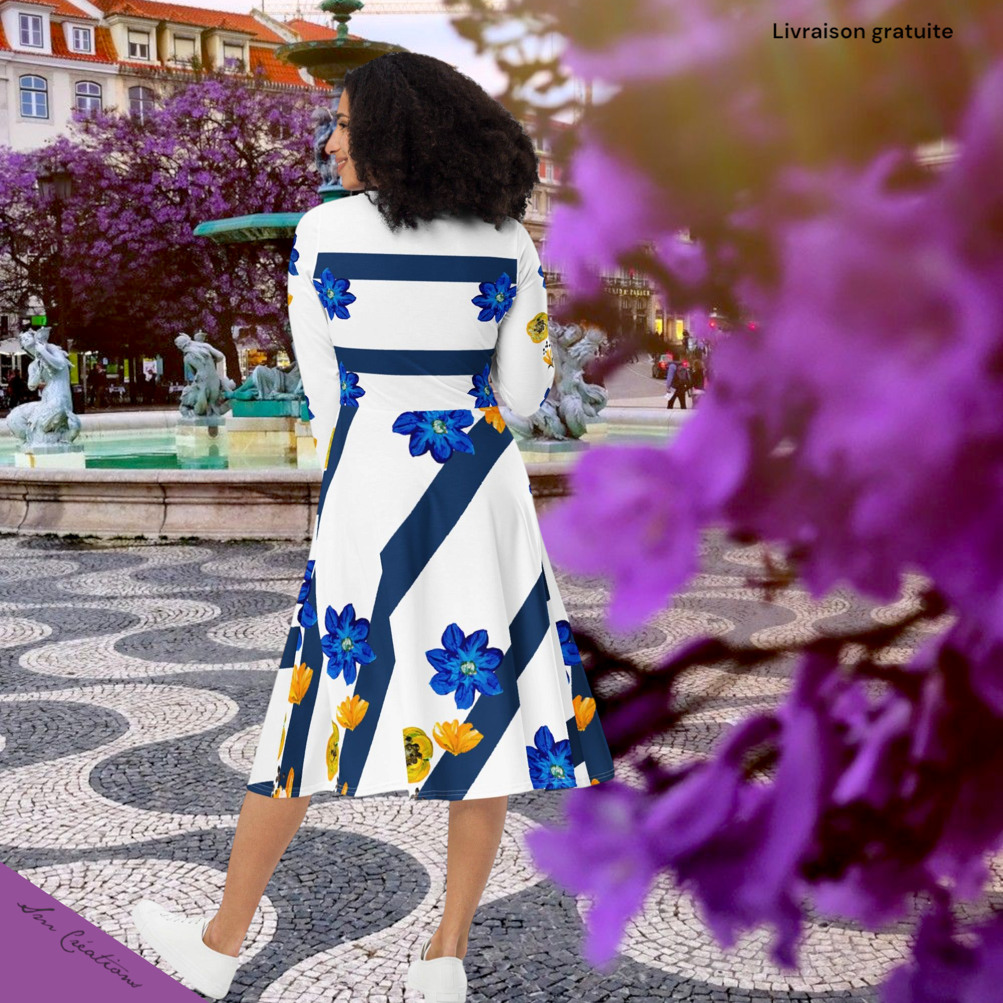 Robe manches longues avec impression Marinière Fleur d'été Summer 25' Sm Creations