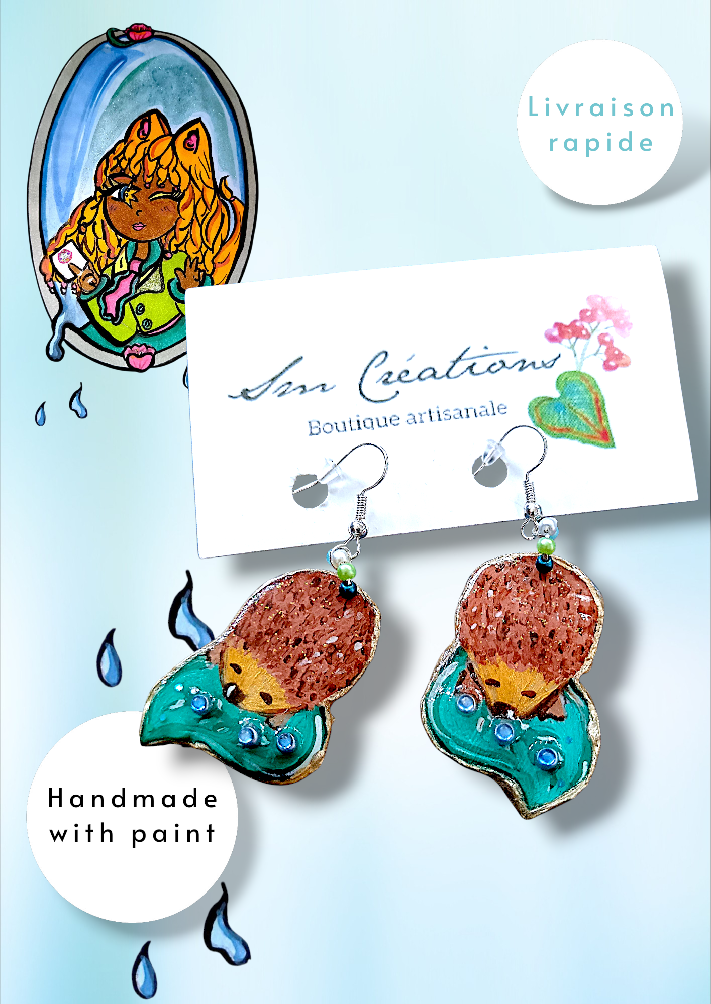 Boucle d'oreille Arte | 95%Naturel| Handmade with ๐