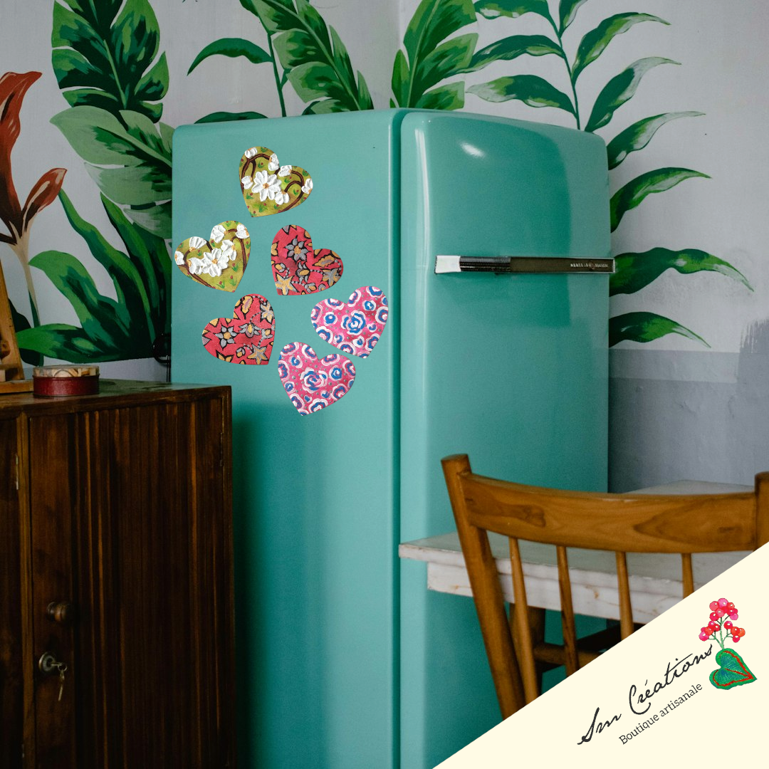 Duo de cœur "Roses en bleu" Mini toile aimantée artisanale - Exemplaire unique / Collection Coeur bohème N°1