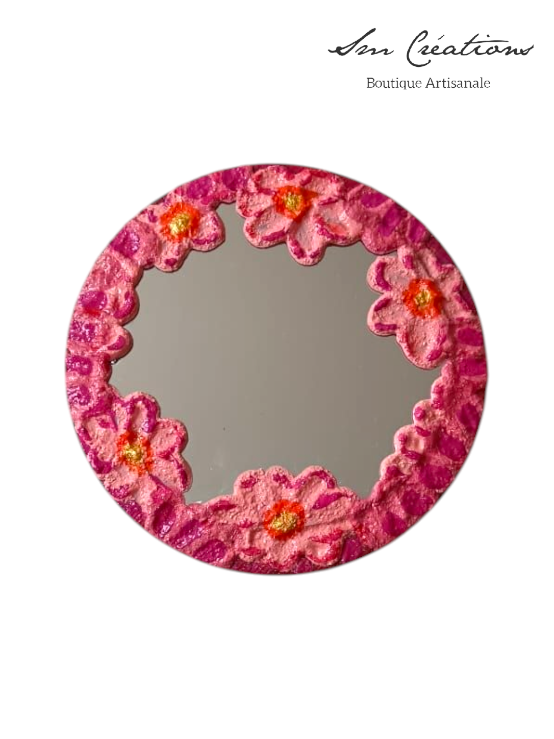 Miroir Artisanale Fais Main Inspiration Japon "Rocher en rose" Exemplaire unique/ Idée Cadeau original