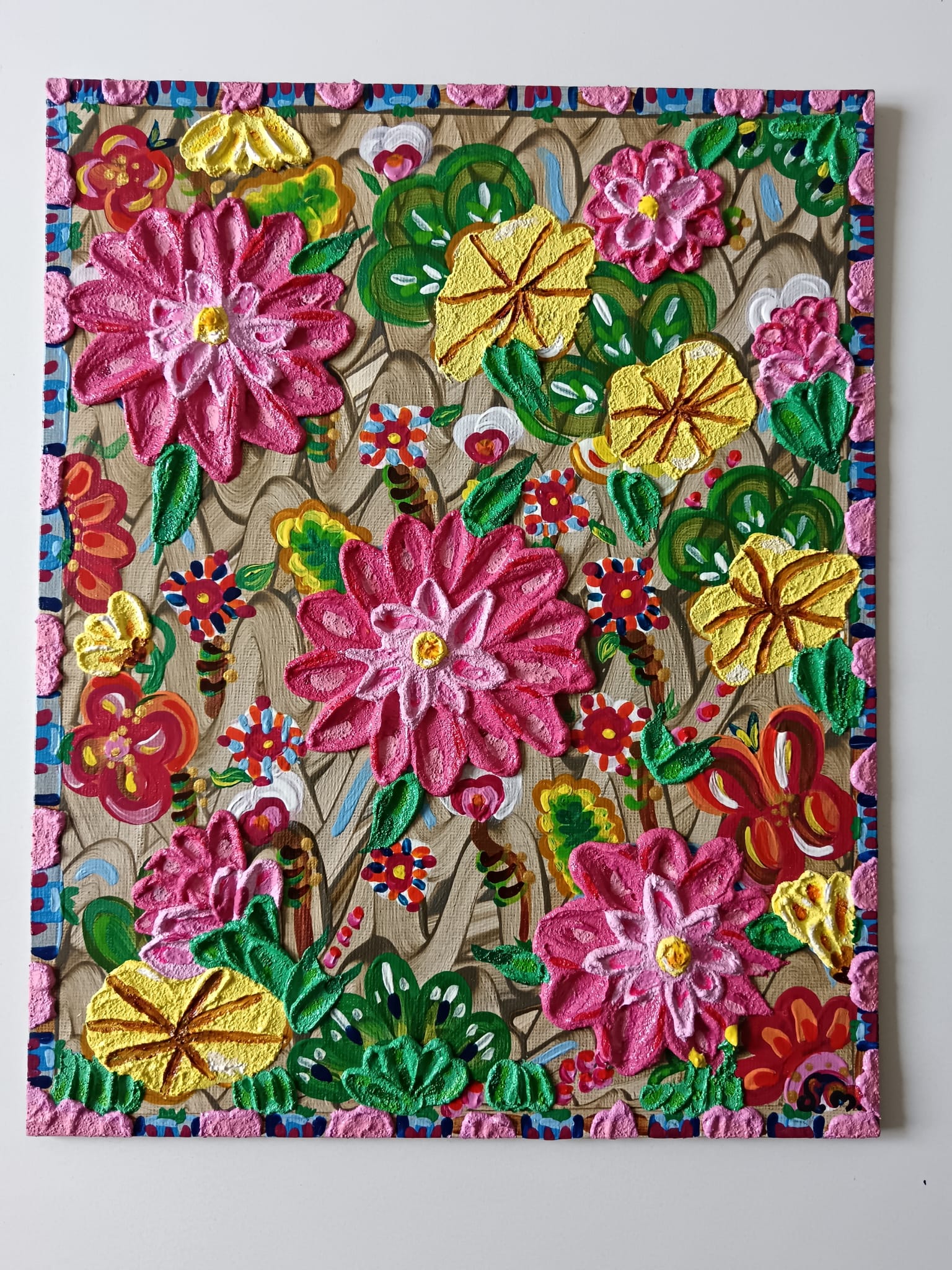 "Explosion florale" Peinture acrylique/ texturée signée avec certificat fournis - Exemplaire unique