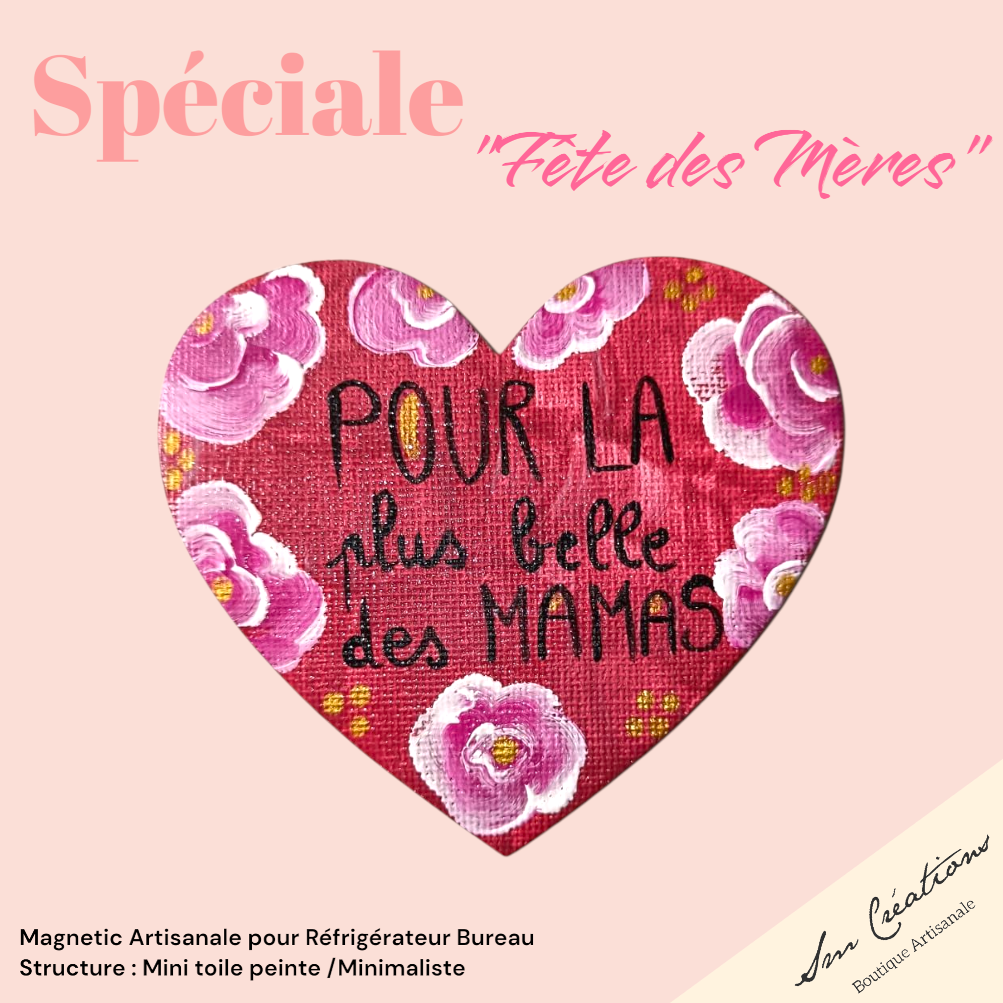 Duo de coeur aimanté artisanale "Bonne fête Maman" Exemplaire unique