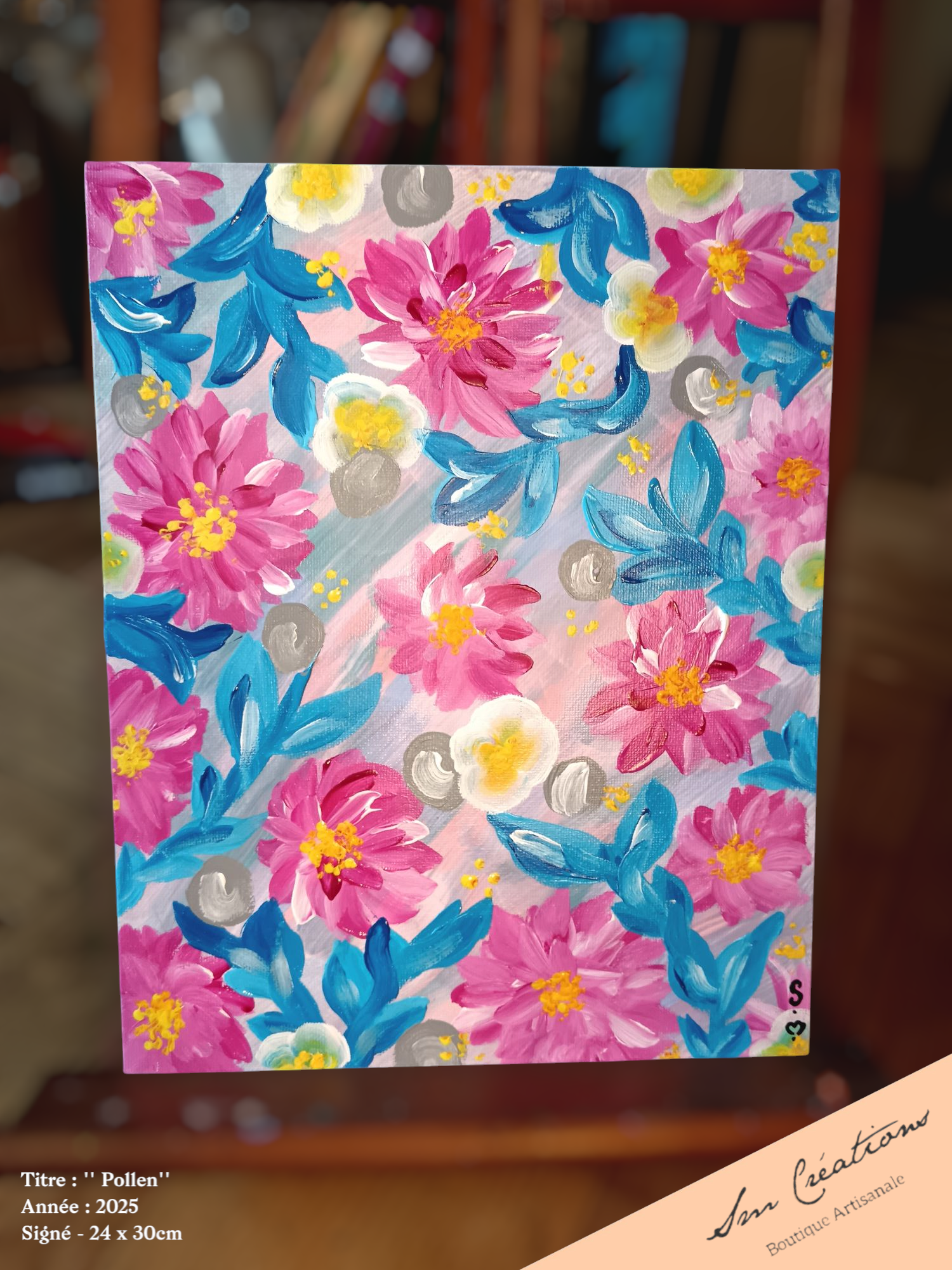 Toile 24x30cm signée - Exemplaire unique /Titre '' Pollen'' Année 2025