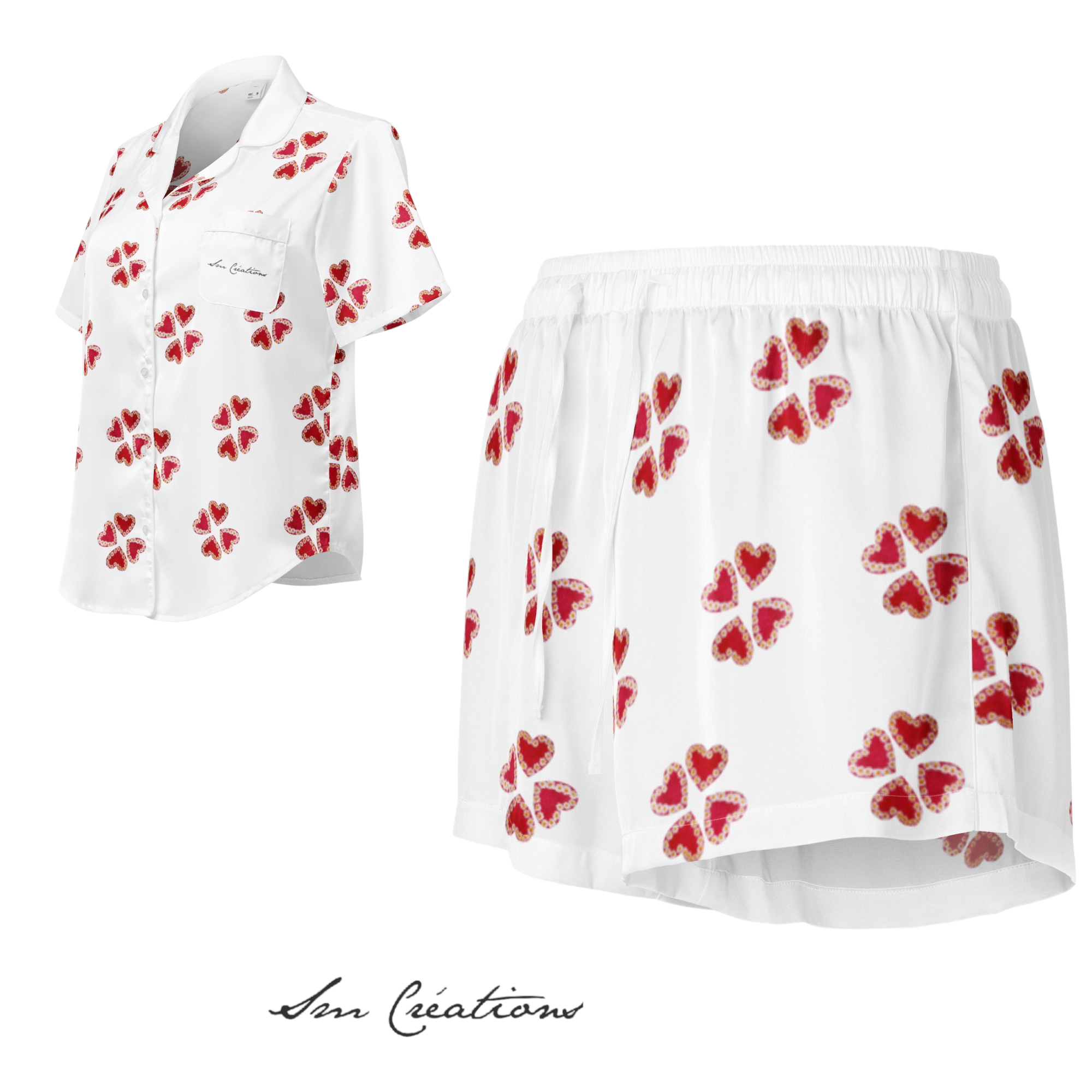 Short de pyjama pour femme " Fleur de coeur" Spring Summer Intemporel