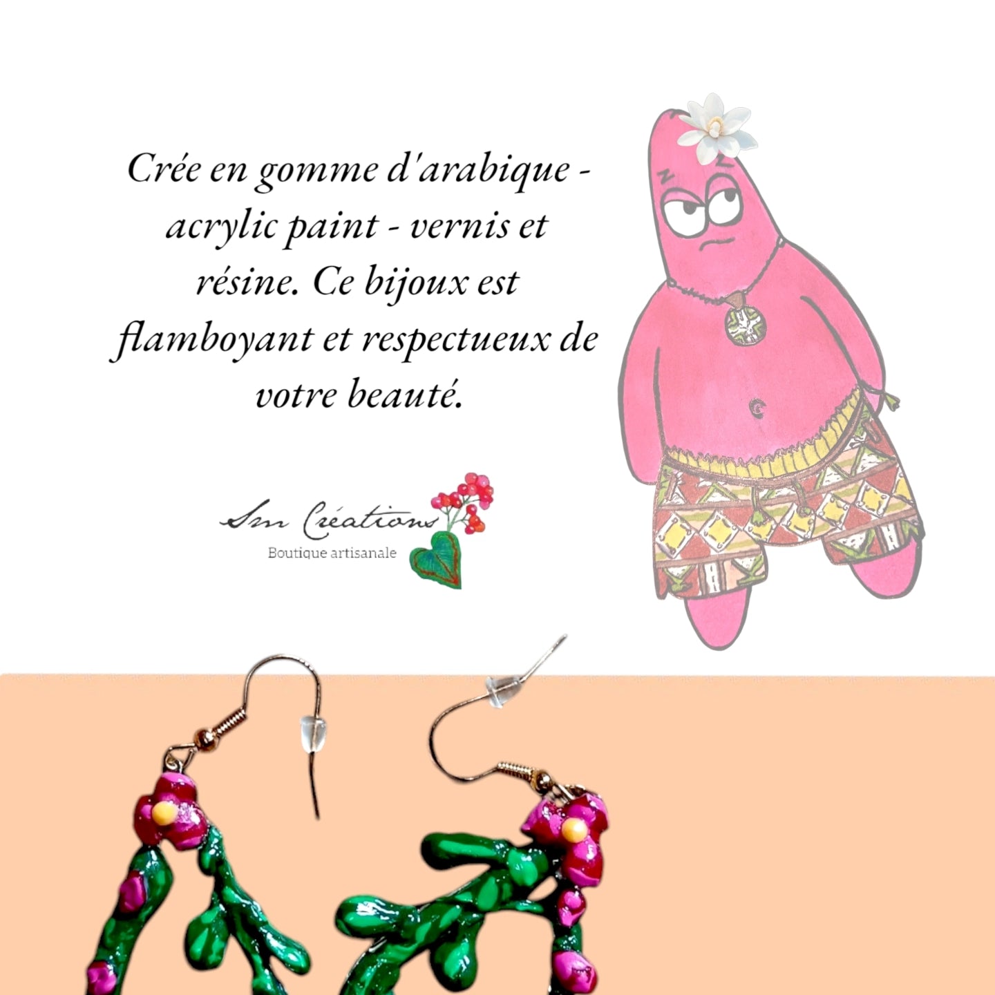 Boucle d'oreille en gomme d'arabique vernis ''Splash II" Edition 2025 ✨