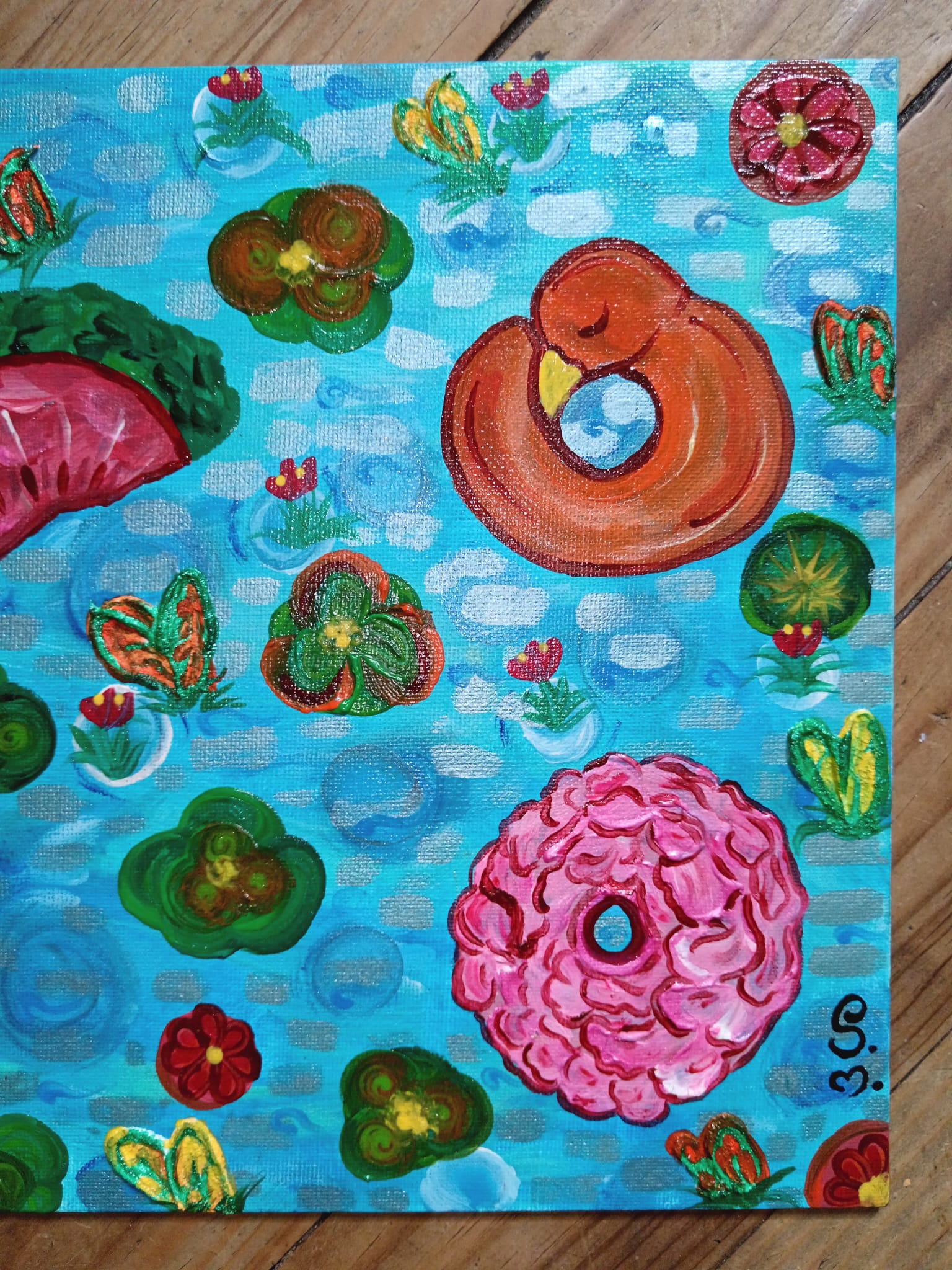 Tableau décoratif ''Une marre, Une piscine'' Exemplaire unique signé avec certificat d'authenticité/ Année 2025