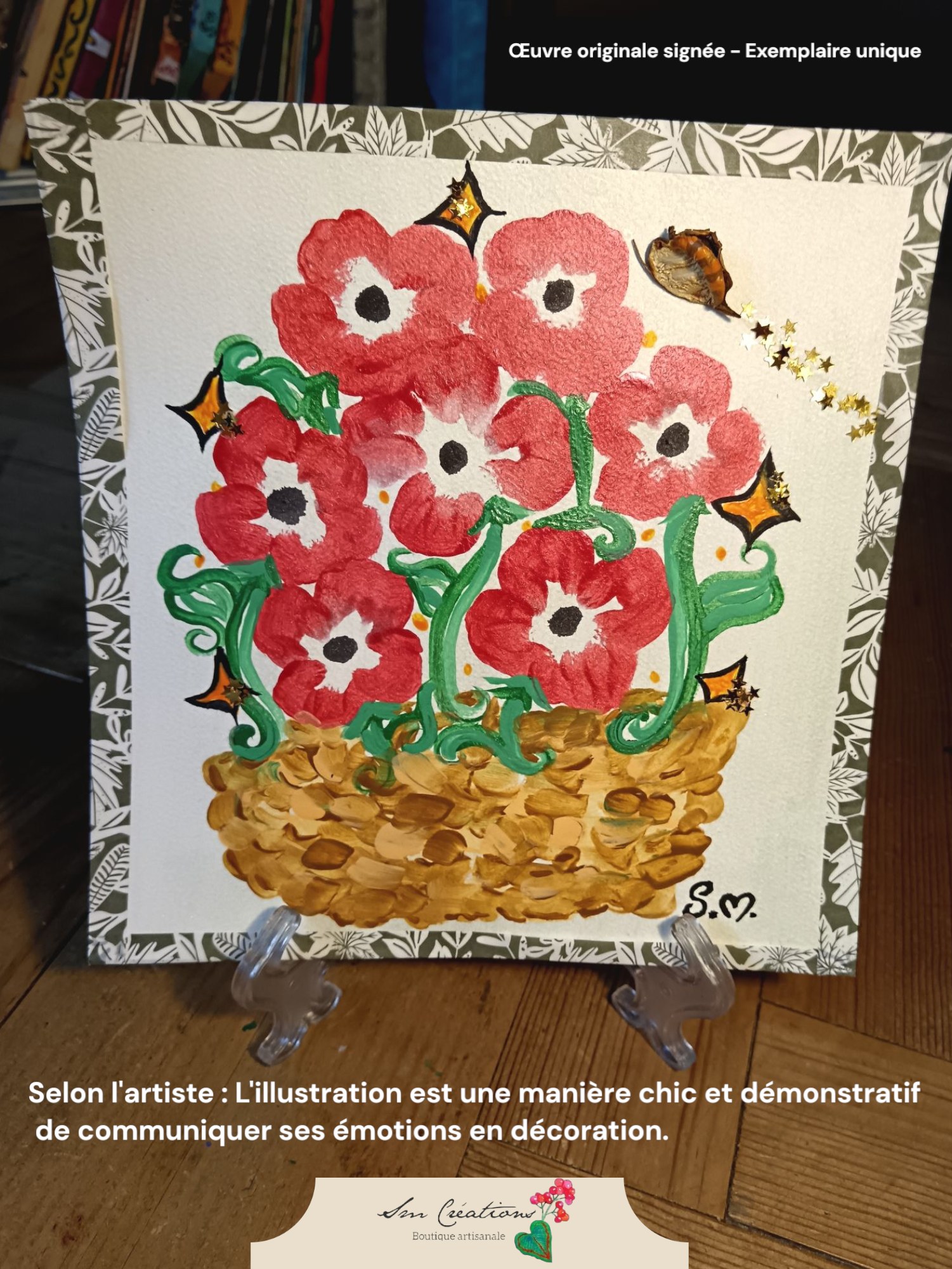 Illustration/ Affichette Artisanale signée - Exemplaire unique "Panier de Coquelicot'' Année : 2025