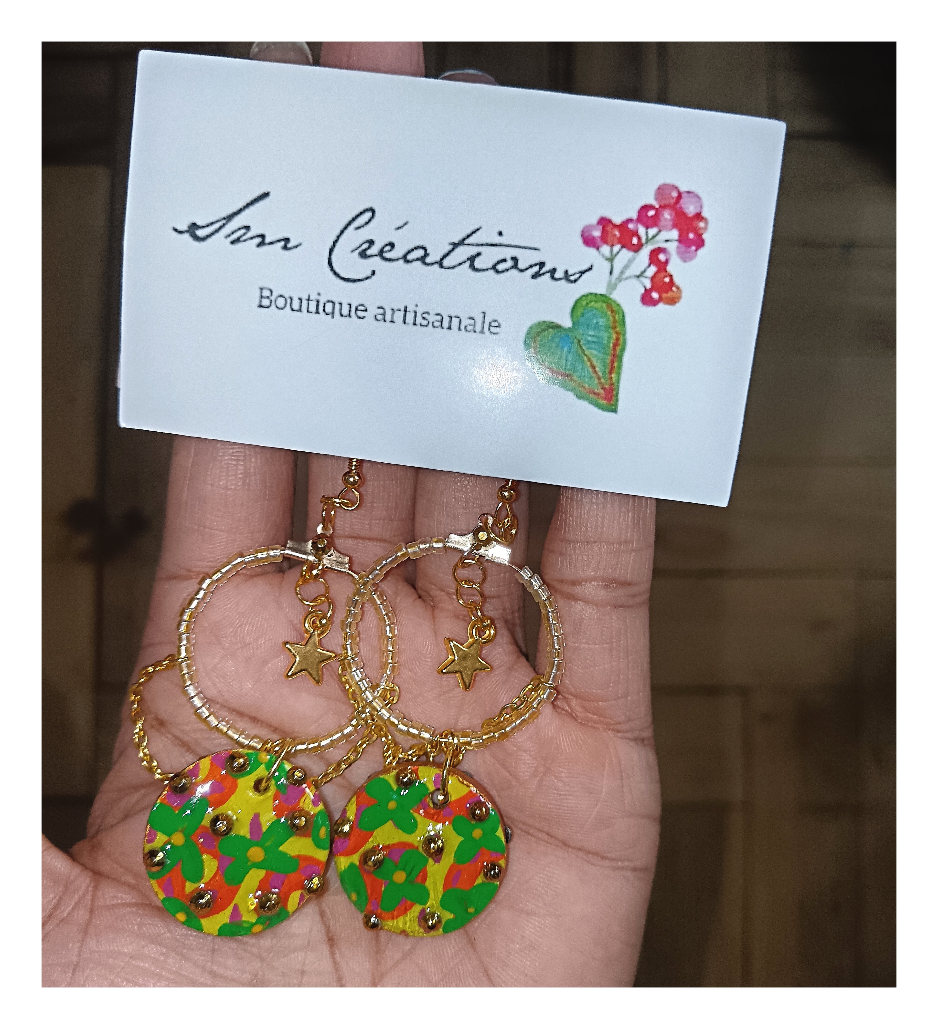 Boucle d'oreille artisanale ''Patricia'' Handmade with paint E25