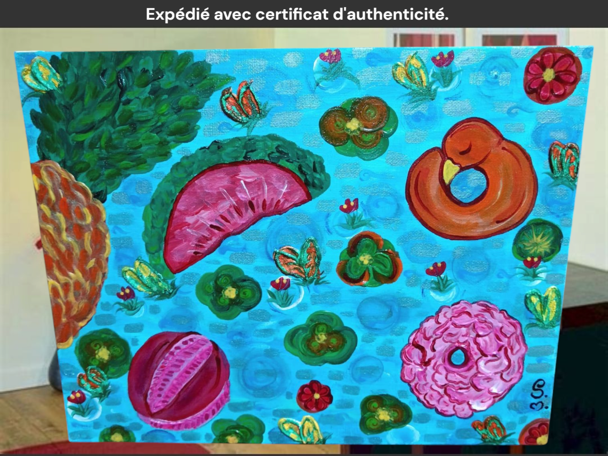 Tableau décoratif ''Une marre, Une piscine'' Exemplaire unique signé avec certificat d'authenticité/ Année 2025