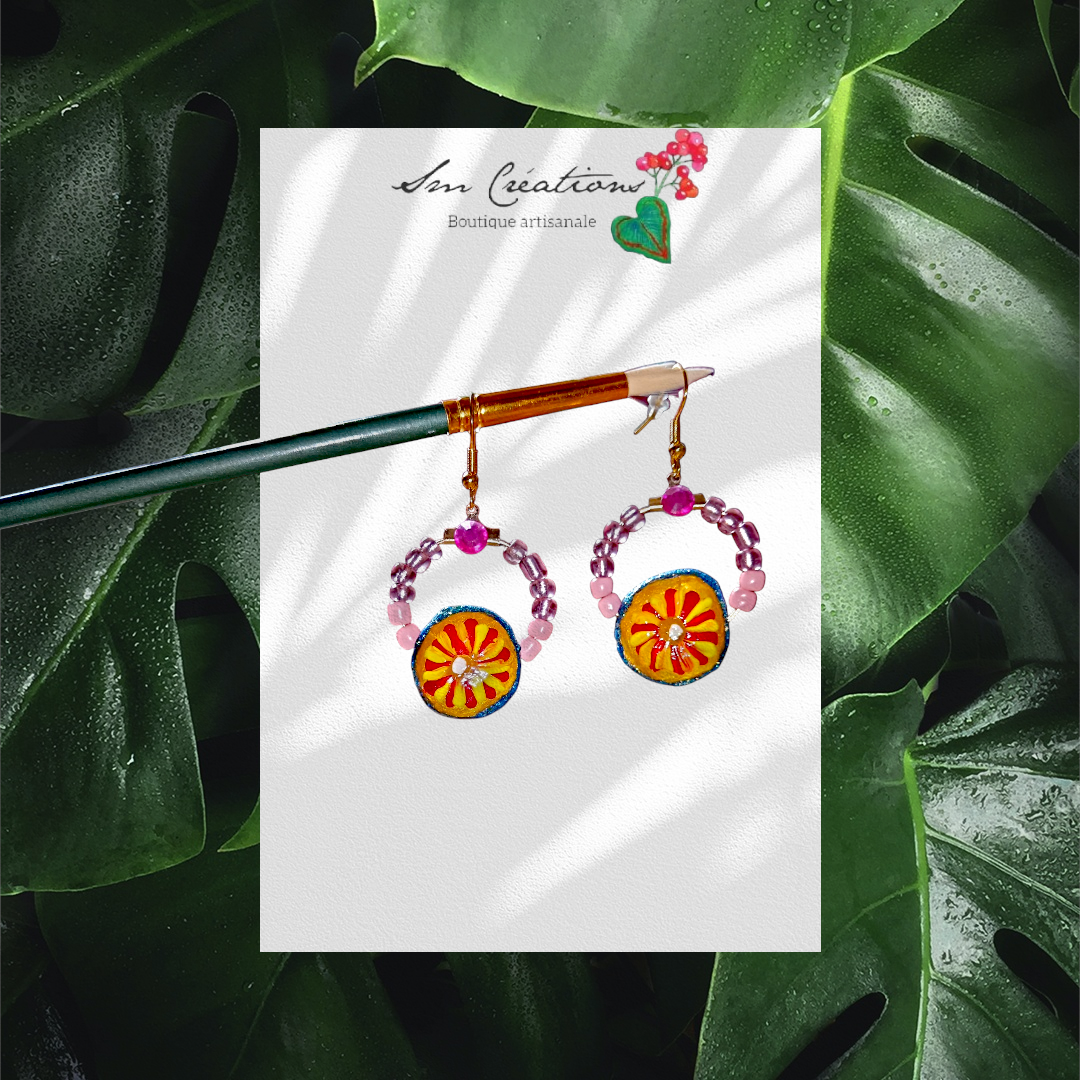 Boucle d'oreille en gomme d'arabique/ acrylic paint/ perles de rocaille ''Handmade with paint'' Capsule Splash - 2025