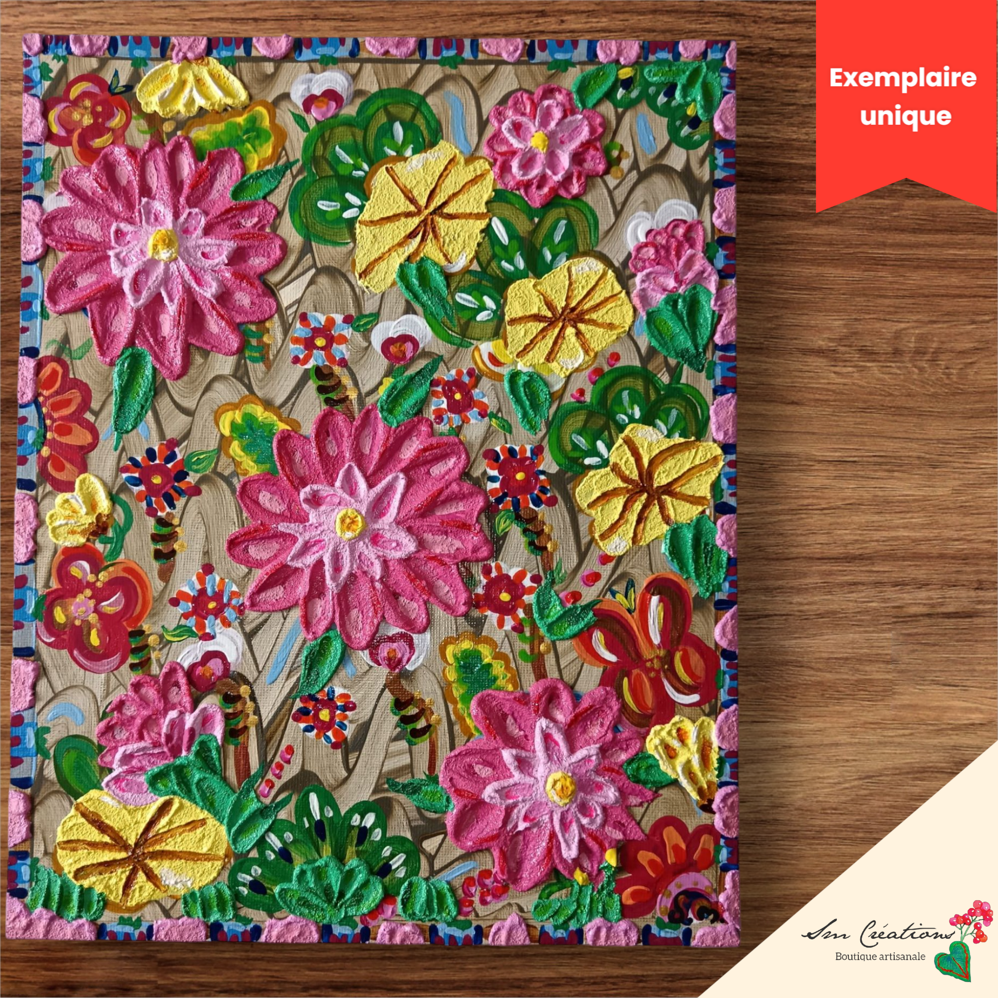 "Explosion florale" Peinture acrylique/ texturée signée avec certificat fournis - Exemplaire unique