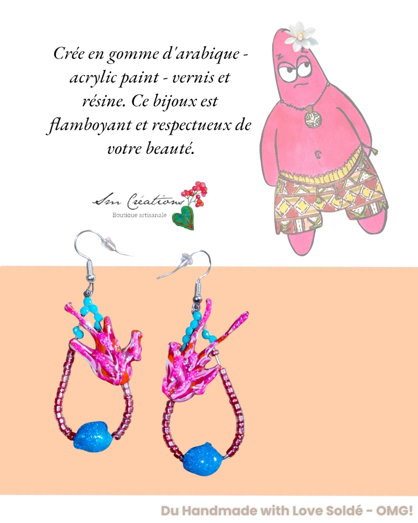 Boucle d'oreille en gomme d'arabique vernis ''Splash II" Edition 2025 ✨