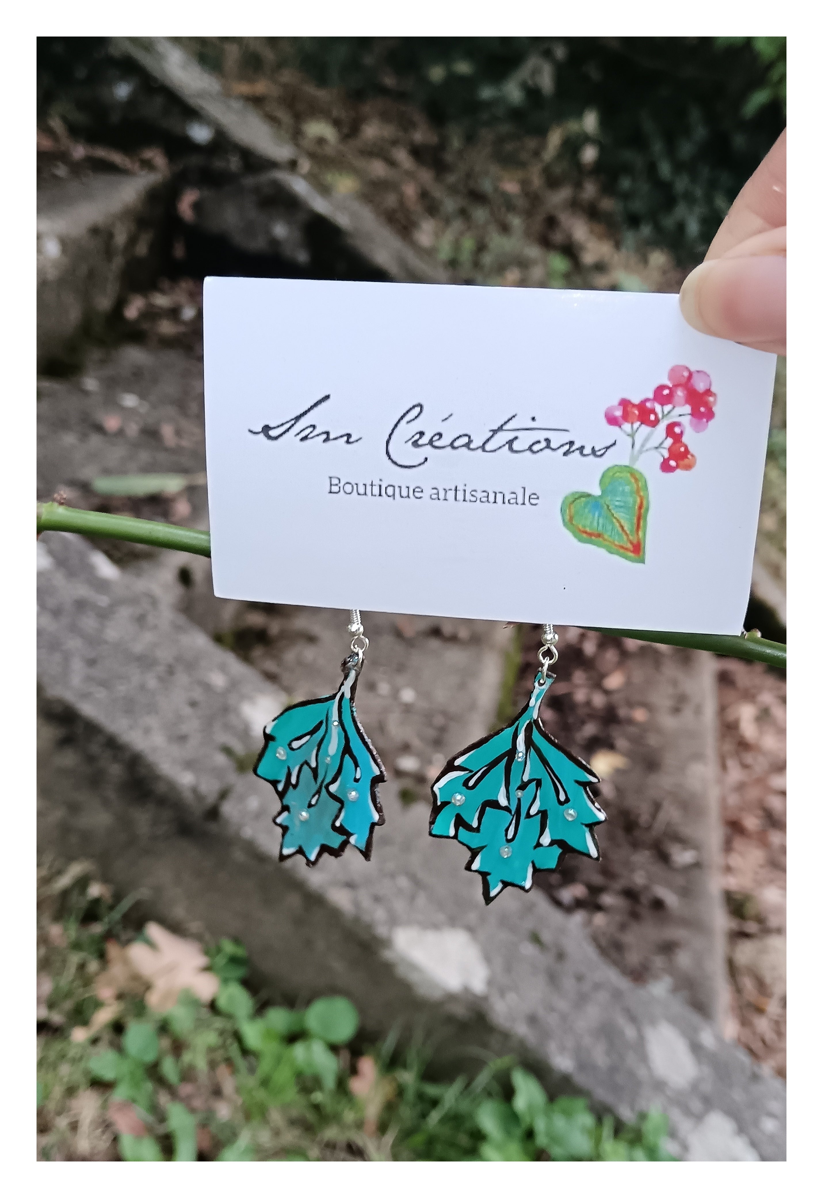 Boucle d'oreille arte| 95% Naturelle| Artisanale ''Feuilles de pluie''