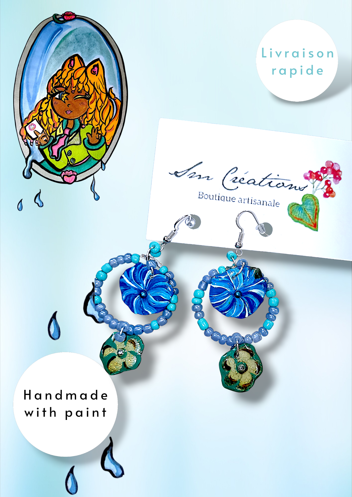 Boucle d'oreille Arte| 95% naturel | Handmade with ๐