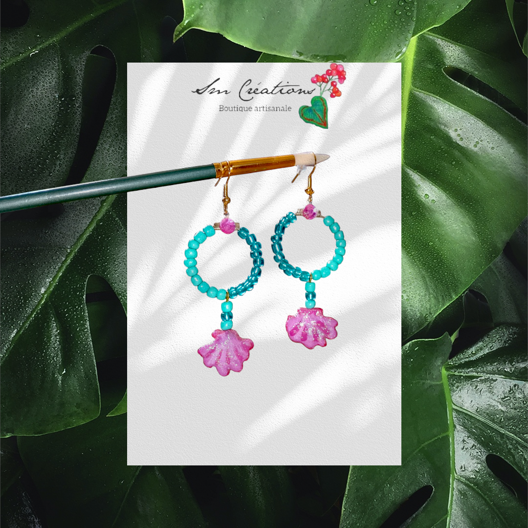 Boucle d'oreille en gomme d'arabique/ acrylic paint/ perles de rocaille ''Handmade with paint'' Capsule Splash - 2025