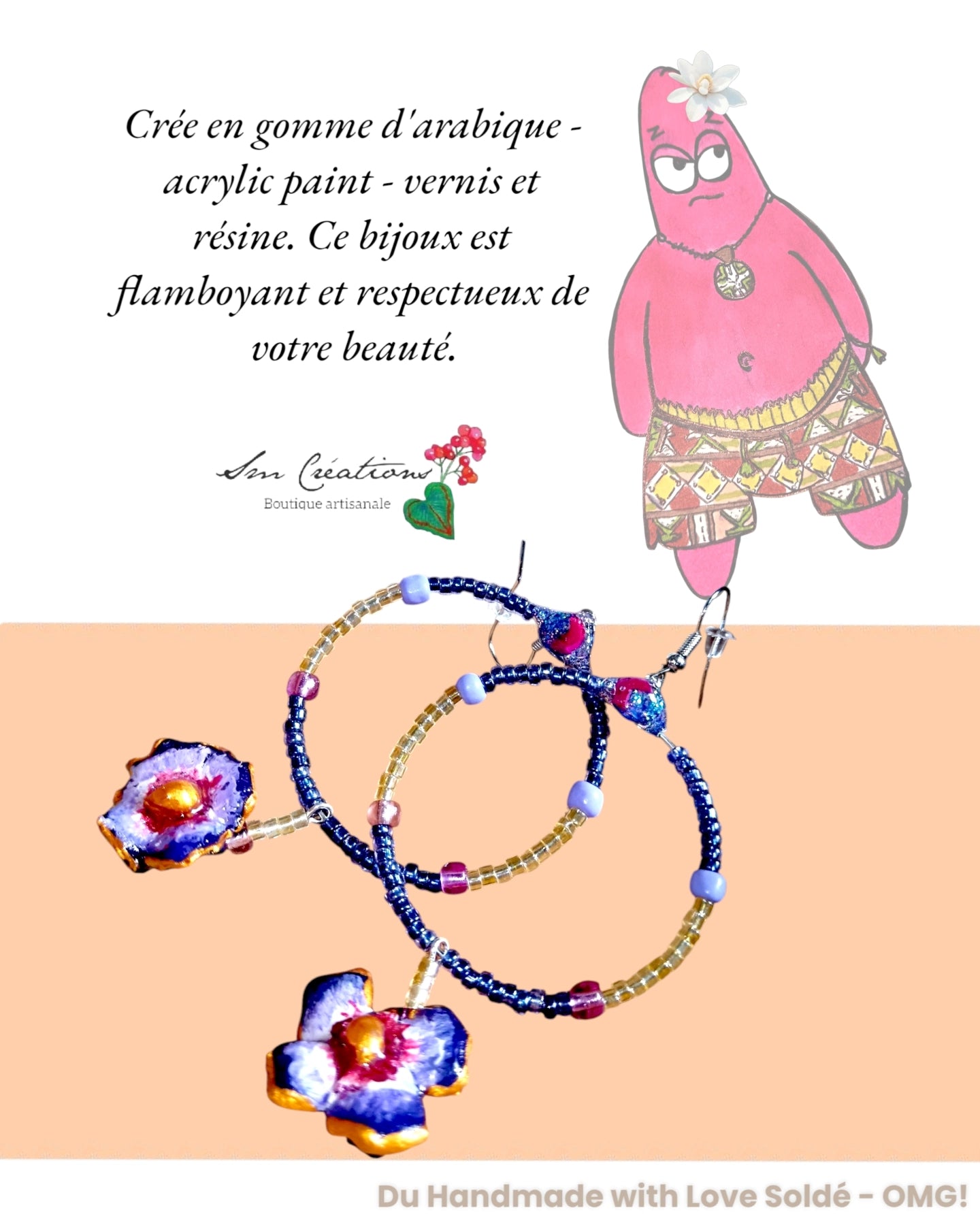 Boucle d'oreille en gomme d'arabique vernis ''Splash II" Edition 2025 ✨