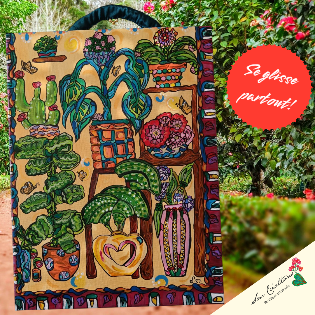 Tableau Peinture " La serre" 29,7X39,7cm - Acrylique avec anse perlée fais main - Exemplaire unique signé