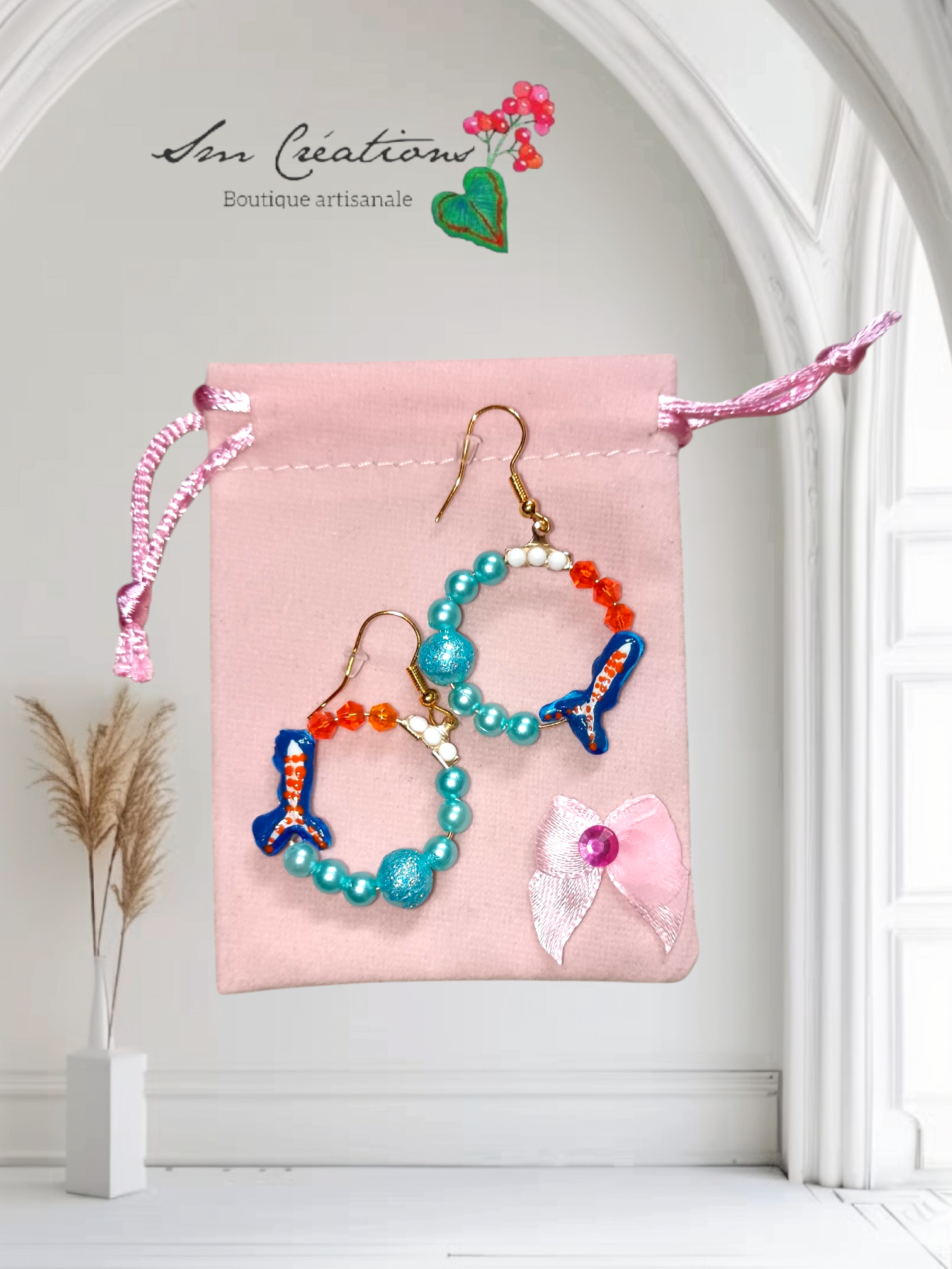 Boucle d'oreille en gomme d'arabique/ acrylic paint/ perles de rocaille ''Handmade with paint'' Capsule Splash - 2025