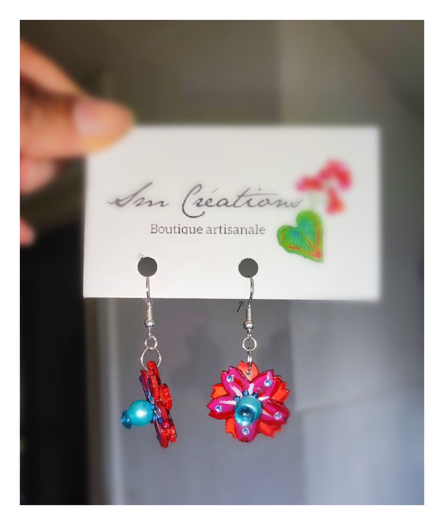 Boucle d'oreille Arte en fleurs orange et bleu| 95% naturel type Bohème Chic