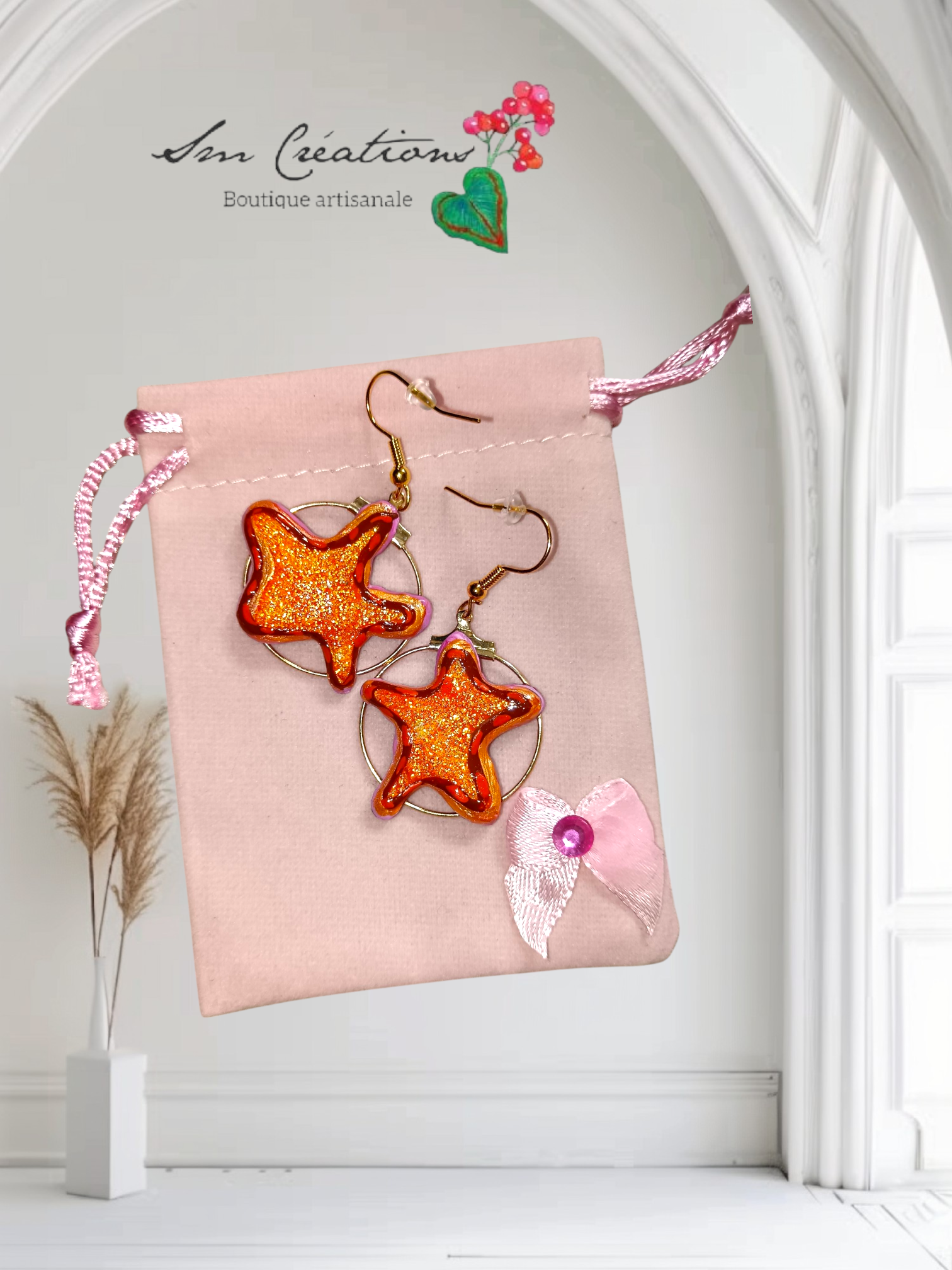 Boucle d'oreille en gomme d'arabique/ acrylic paint/ perles de rocaille ''Handmade with paint'' Capsule Splash - 2025