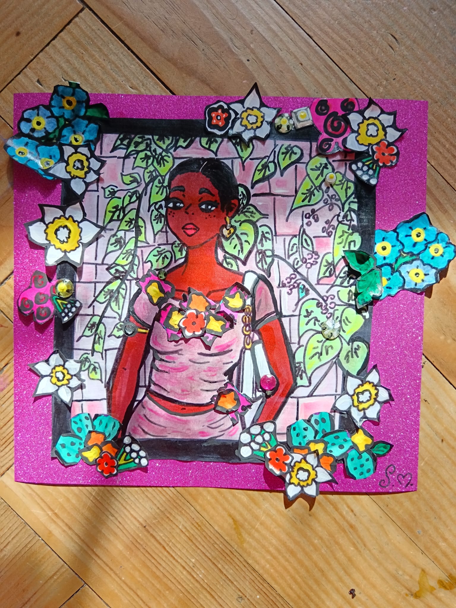 Illustration peinture type affichette artisanale 21 x 20 cm - 1 exemplaire unique et signé - "La belle inconnue" 2025