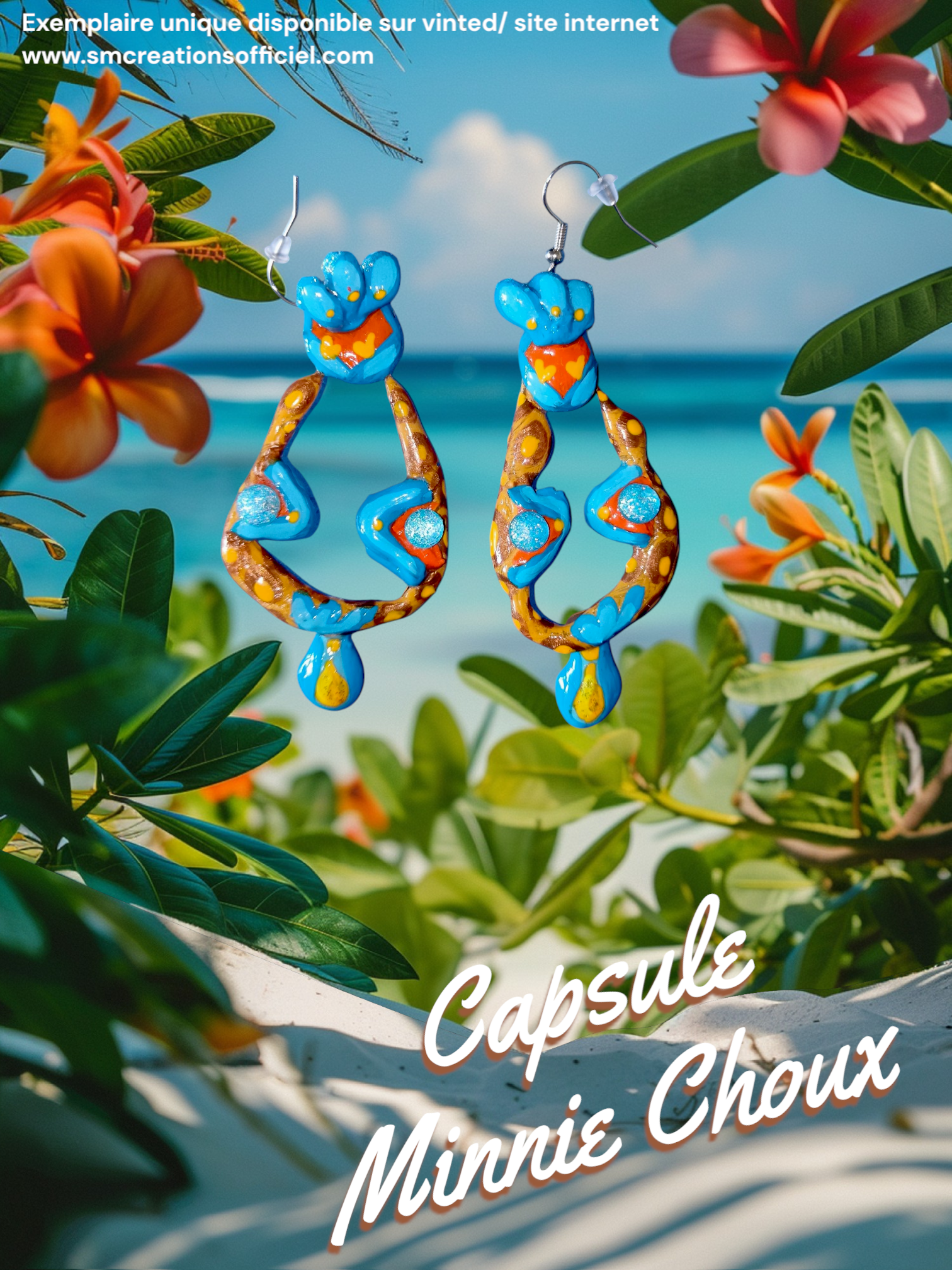 Boucle d'oreille Categorie Art Capsule ''Minnie Choux'' Summer 2025 en gomme d'arabique/ acrylic paint