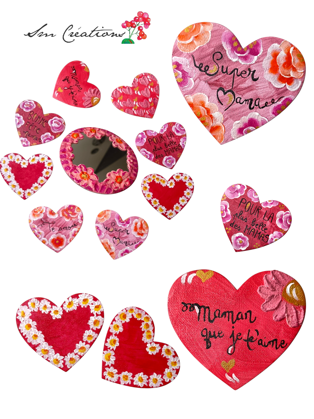 Duo de coeur aimanté artisanale "Bonne fête Maman" Exemplaire unique