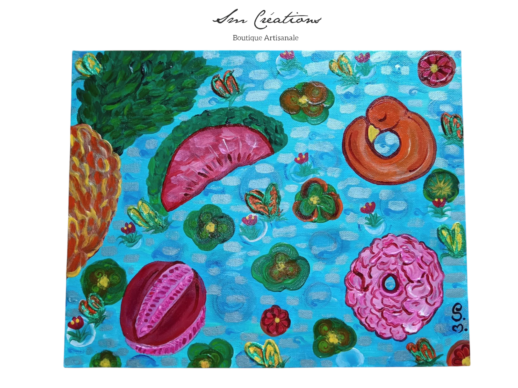 Tableau décoratif ''Une marre, Une piscine'' Exemplaire unique signé avec certificat d'authenticité/ Année 2025