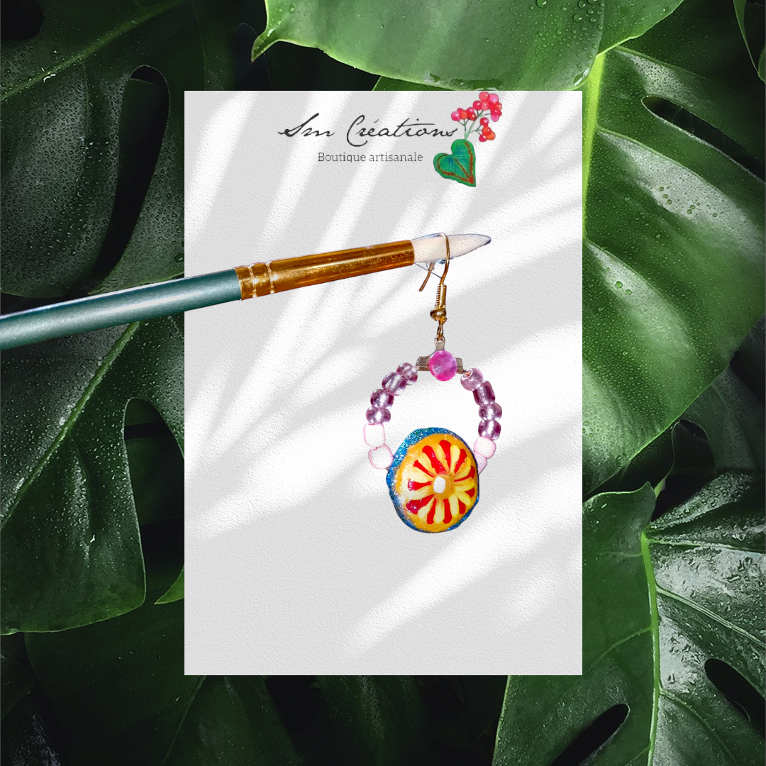 Boucle d'oreille en gomme d'arabique/ acrylic paint/ perles de rocaille ''Handmade with paint'' Capsule Splash - 2025