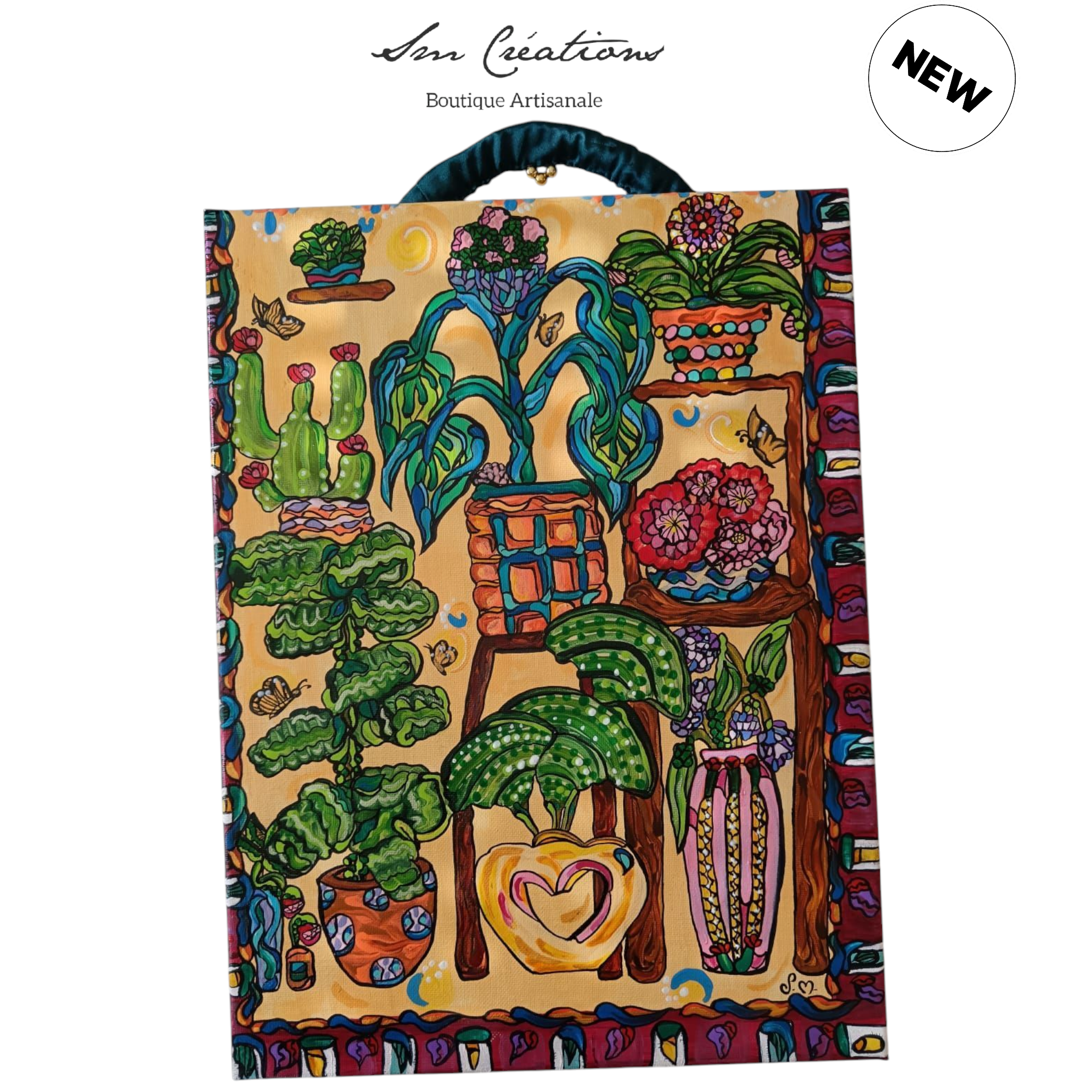 Tableau Peinture " La serre" 29,7X39,7cm - Acrylique avec anse perlée fais main - Exemplaire unique signé