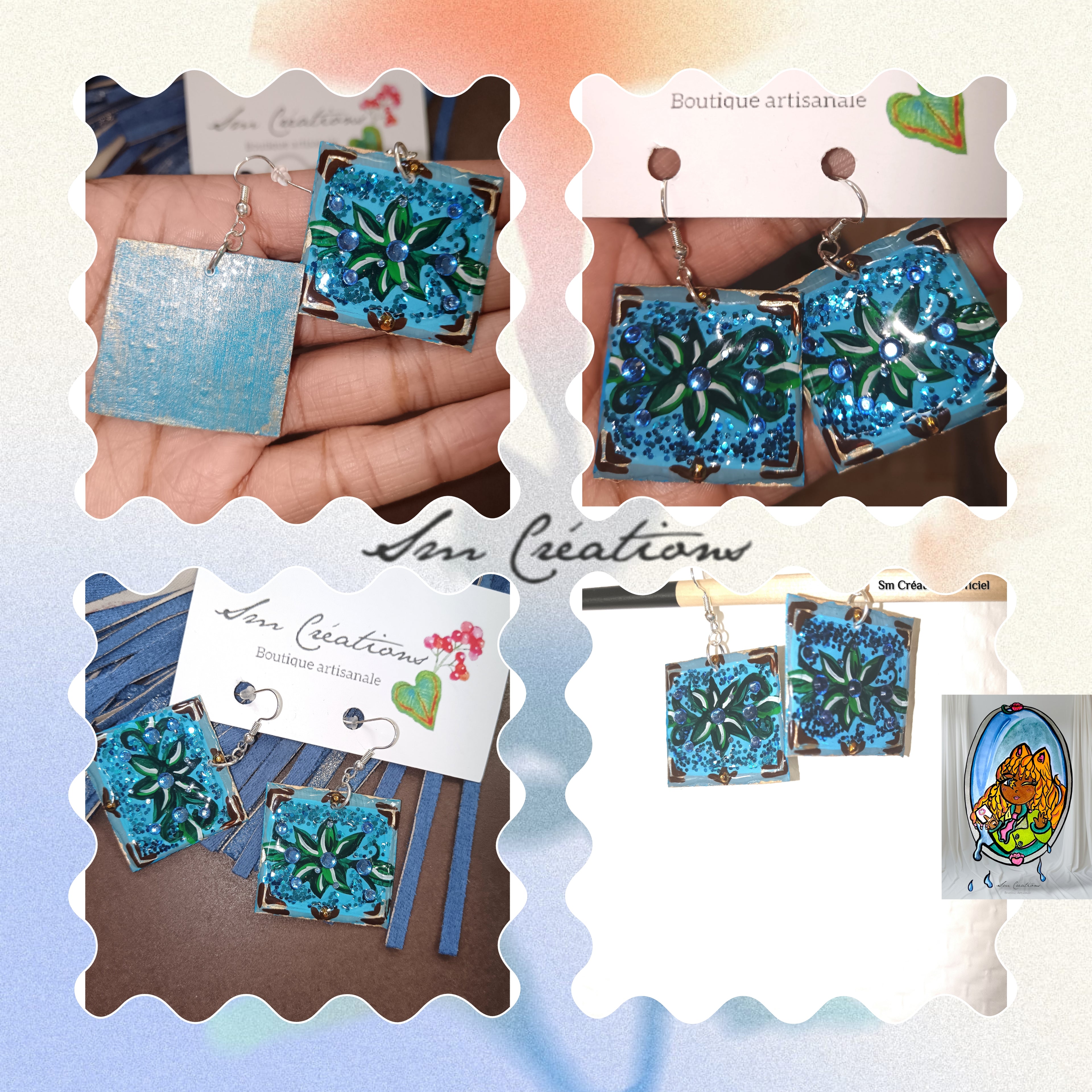 Boucle d'oreille Artisanale | 95% Naturel| Handmade with ๐