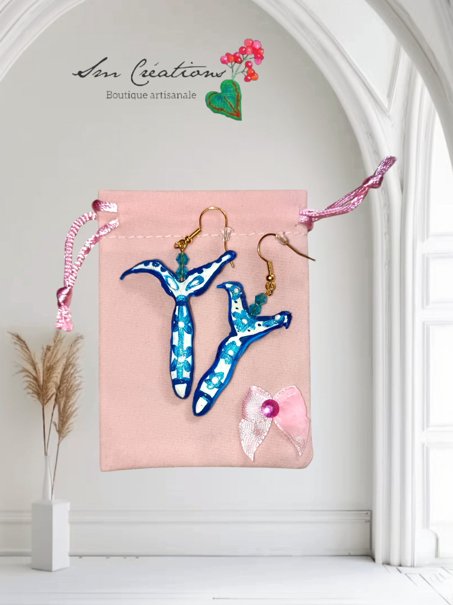 Boucle d'oreille en gomme d'arabique/ acrylic paint/ perles de rocaille ''Handmade with paint'' Capsule Splash - 2025