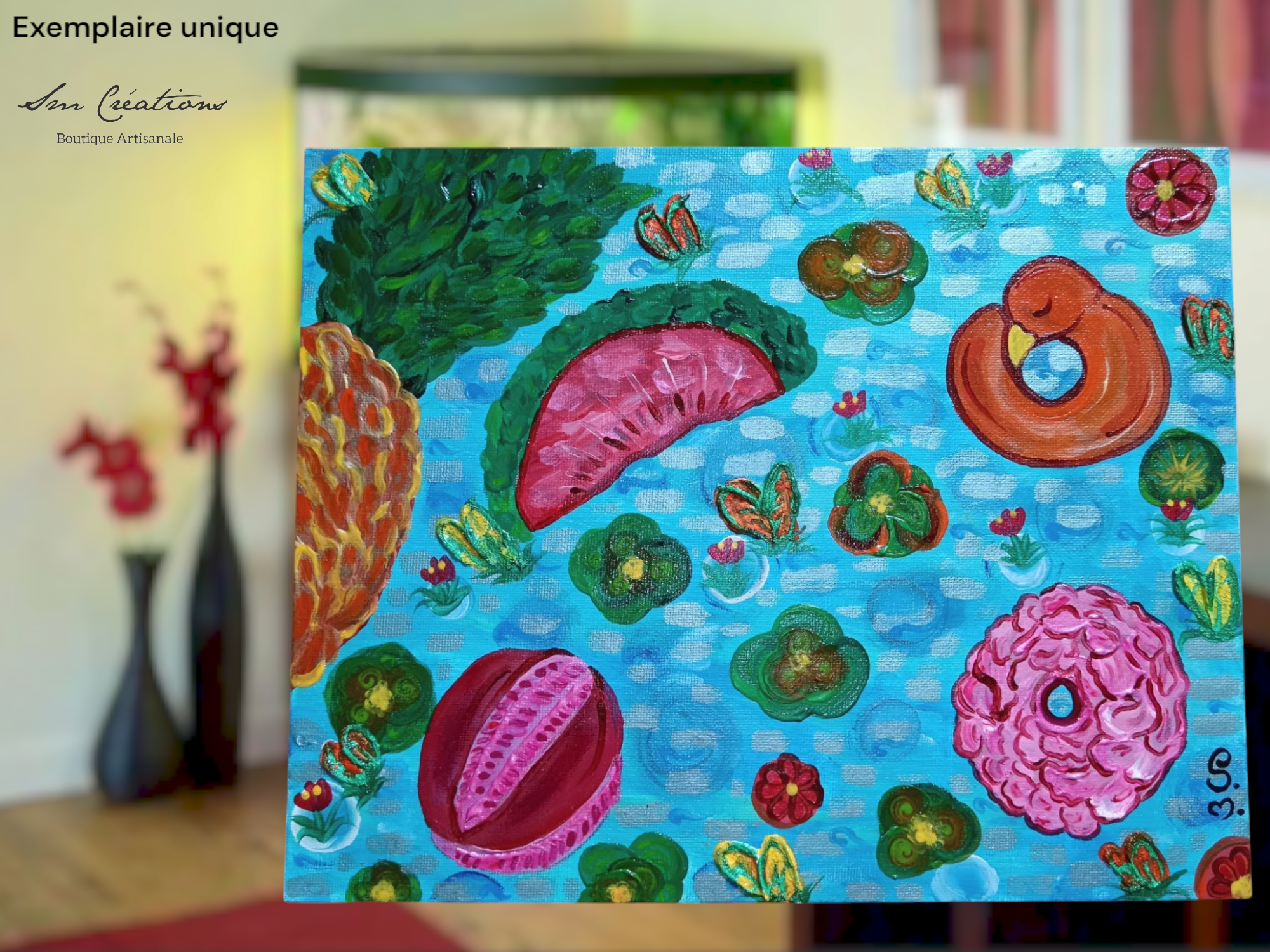 Tableau décoratif ''Une marre, Une piscine'' Exemplaire unique signé avec certificat d'authenticité/ Année 2025