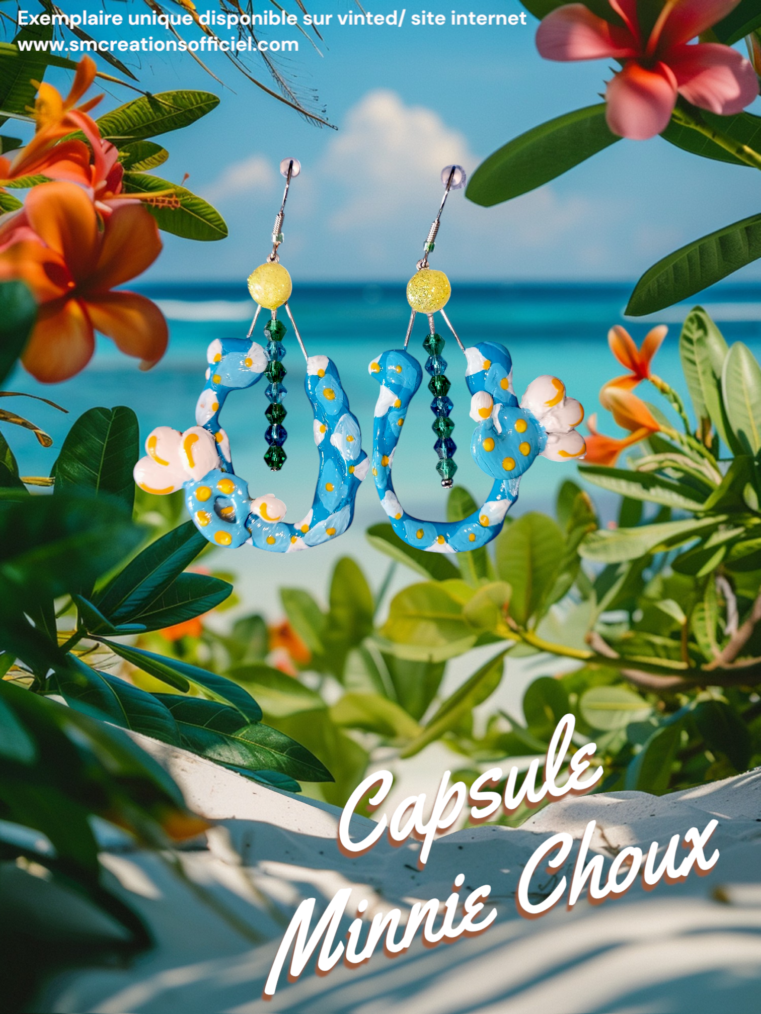 Boucle d'oreille Categorie Art Capsule ''Minnie Choux'' Summer 2025 en gomme d'arabique/ acrylic paint