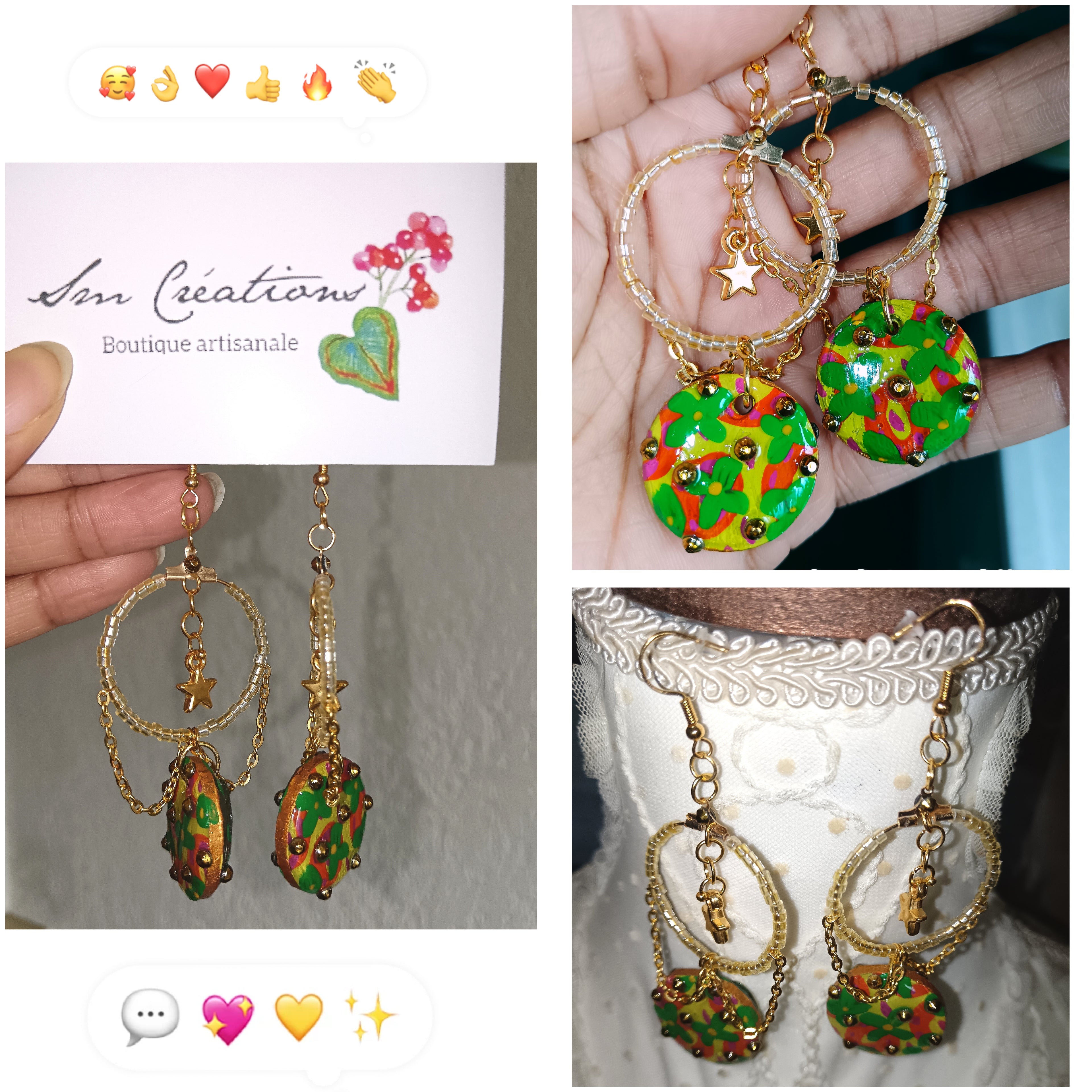 Boucle d'oreille artisanale ''Patricia'' Handmade with paint E25