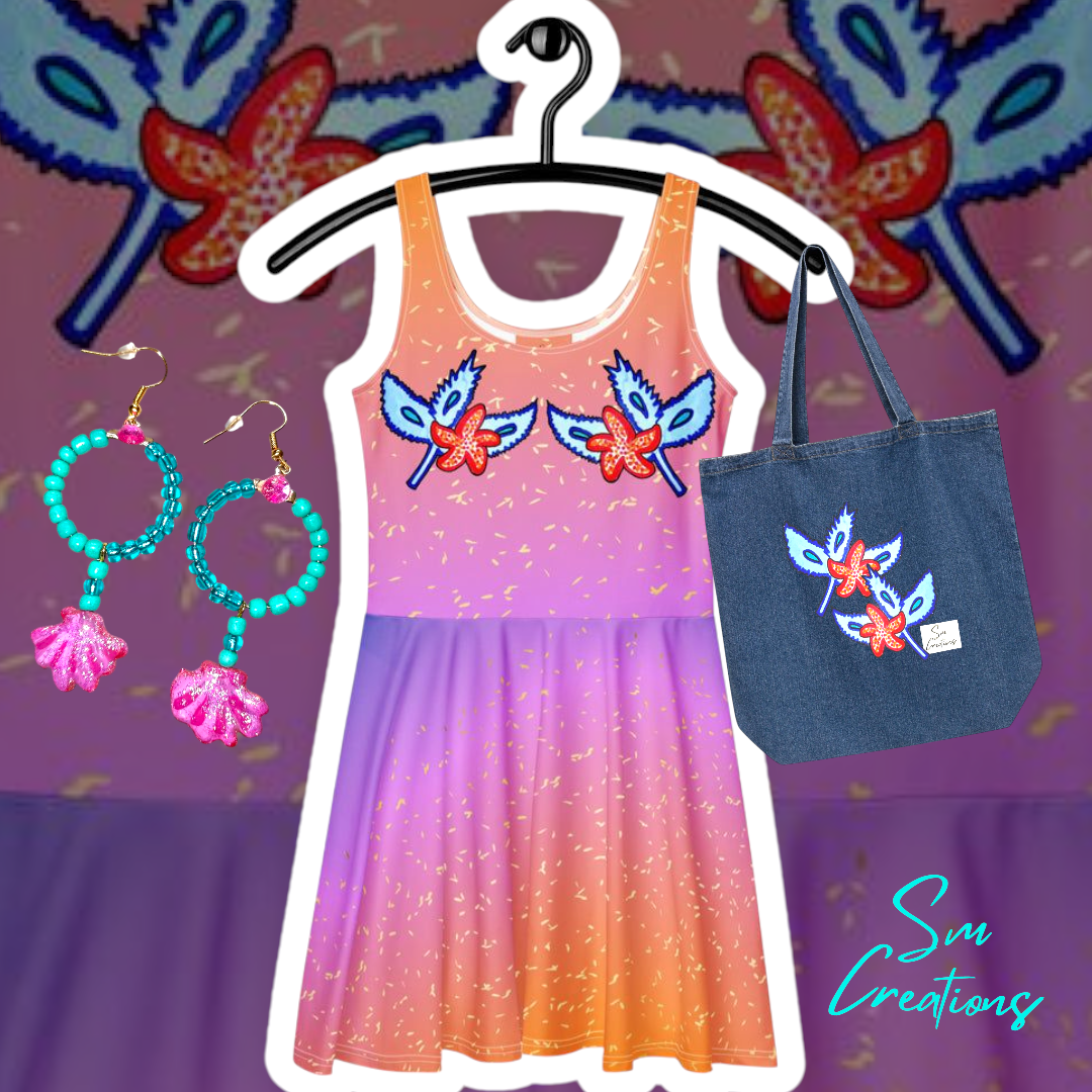 Tote bag en jean écologique ''Feuilles bleues et petites fleurs'' édition 2025