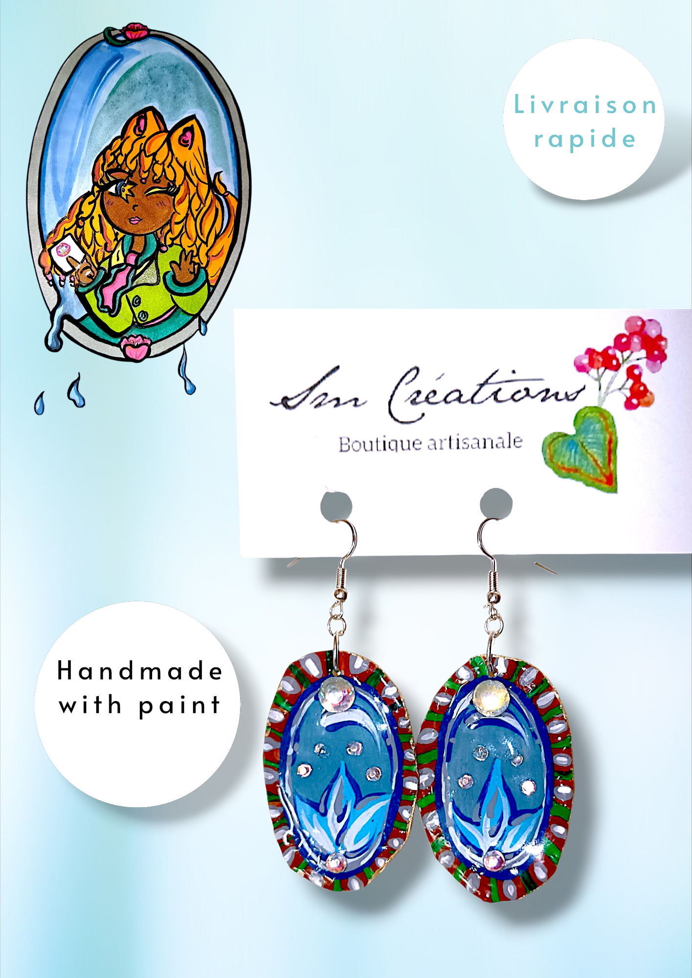 Boucle d'oreille Arte| 95% Naturel | Handmade with ๐