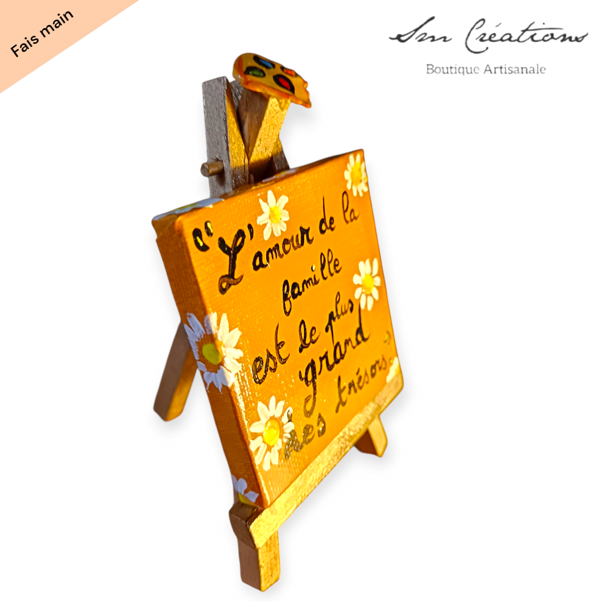 Mini toile caramel sur chevalet doré/ Artisanale signé- Idées cadeaux Spécial Doux Messages 2025